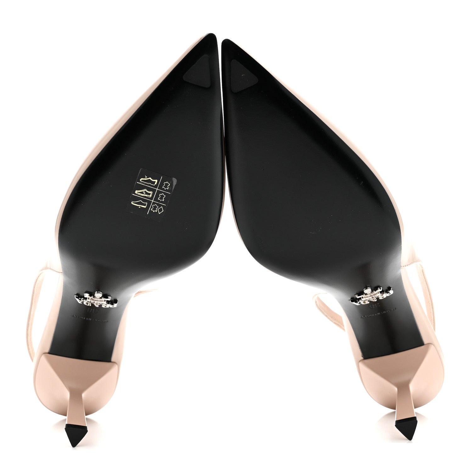 Spazzolato Triangle Logo Pointed Toe 75mm Slingback Pumps 38 Cipria