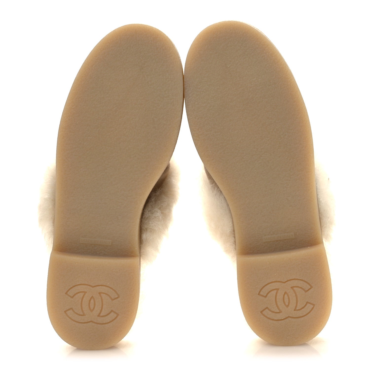 Suede Shearling CC Cap Toe Mules 39 Beige Black