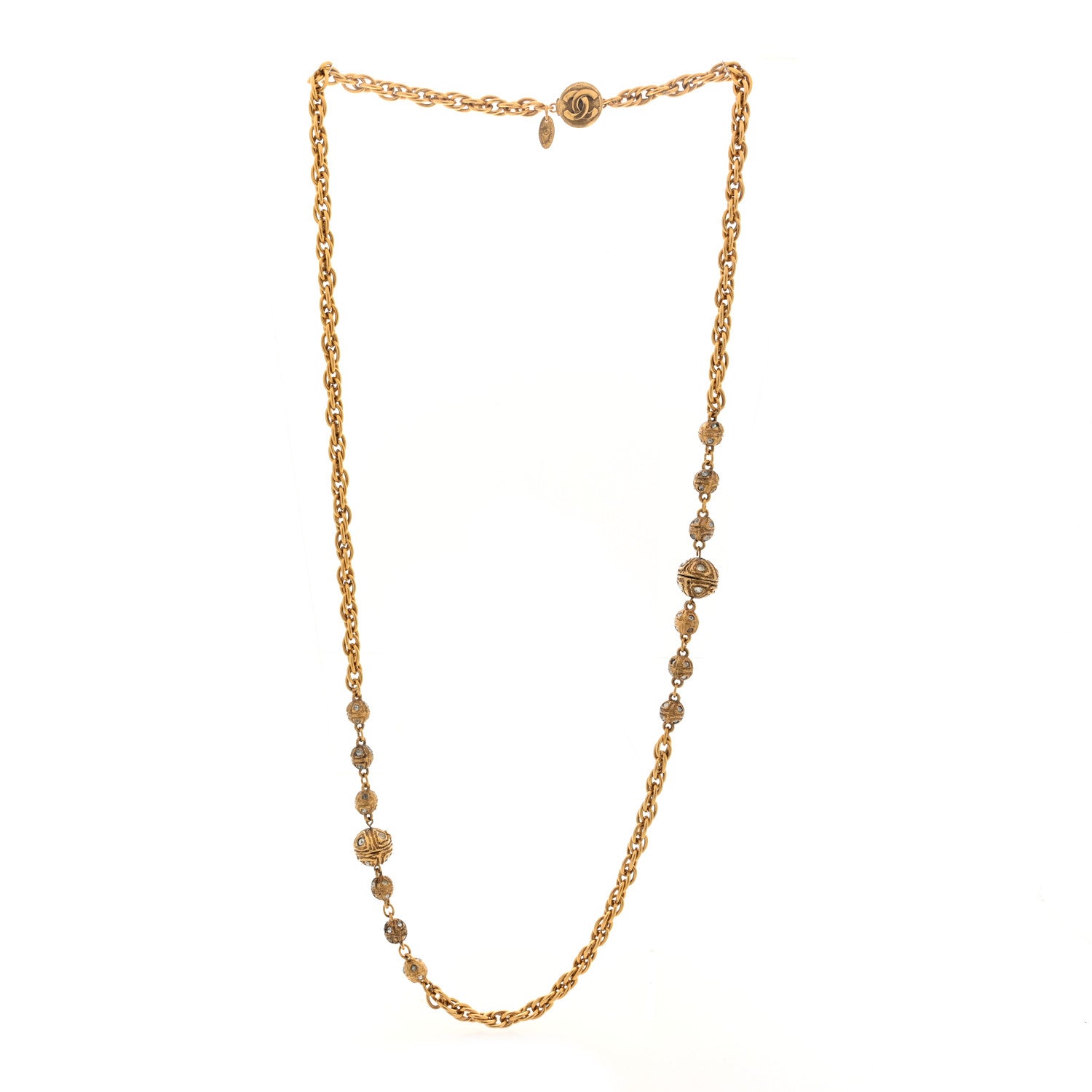 Metal Crystal CC Ball Chain Necklace Gold