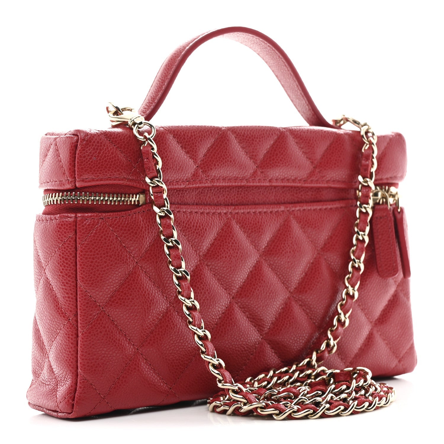 Caviar Quilted Top Handle Slim Vanity With Chain Red