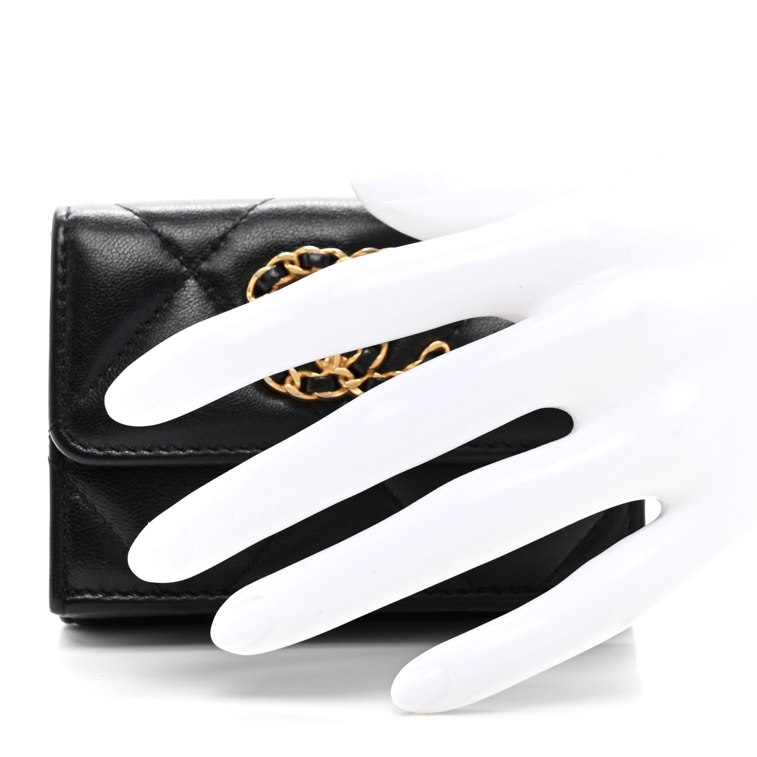 Lambskin Quilted Chanel 19 Flap Card Holder Black