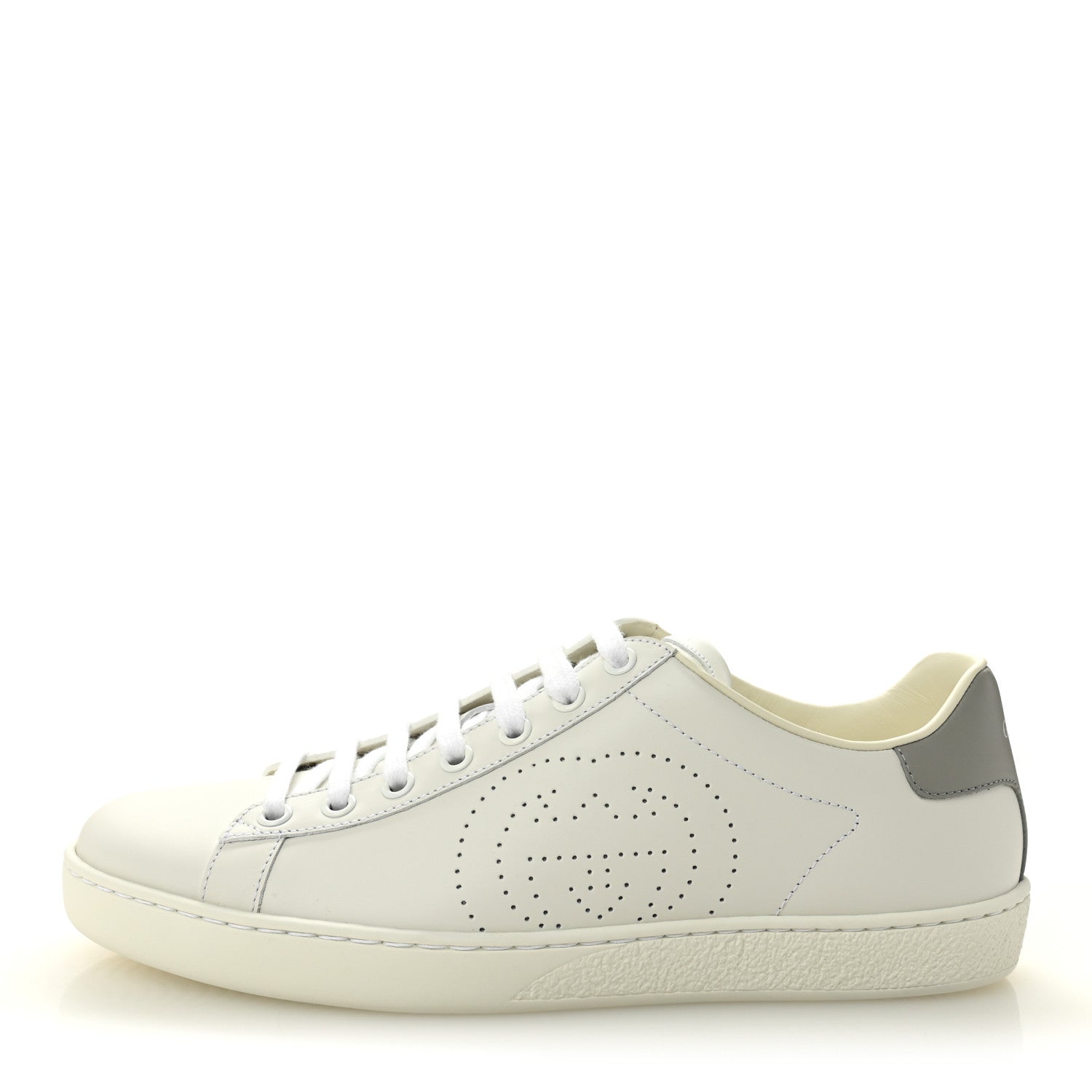Calfskin Interlocking G Perforated Womens Ace Sneakers 38.5 White Grey Sky