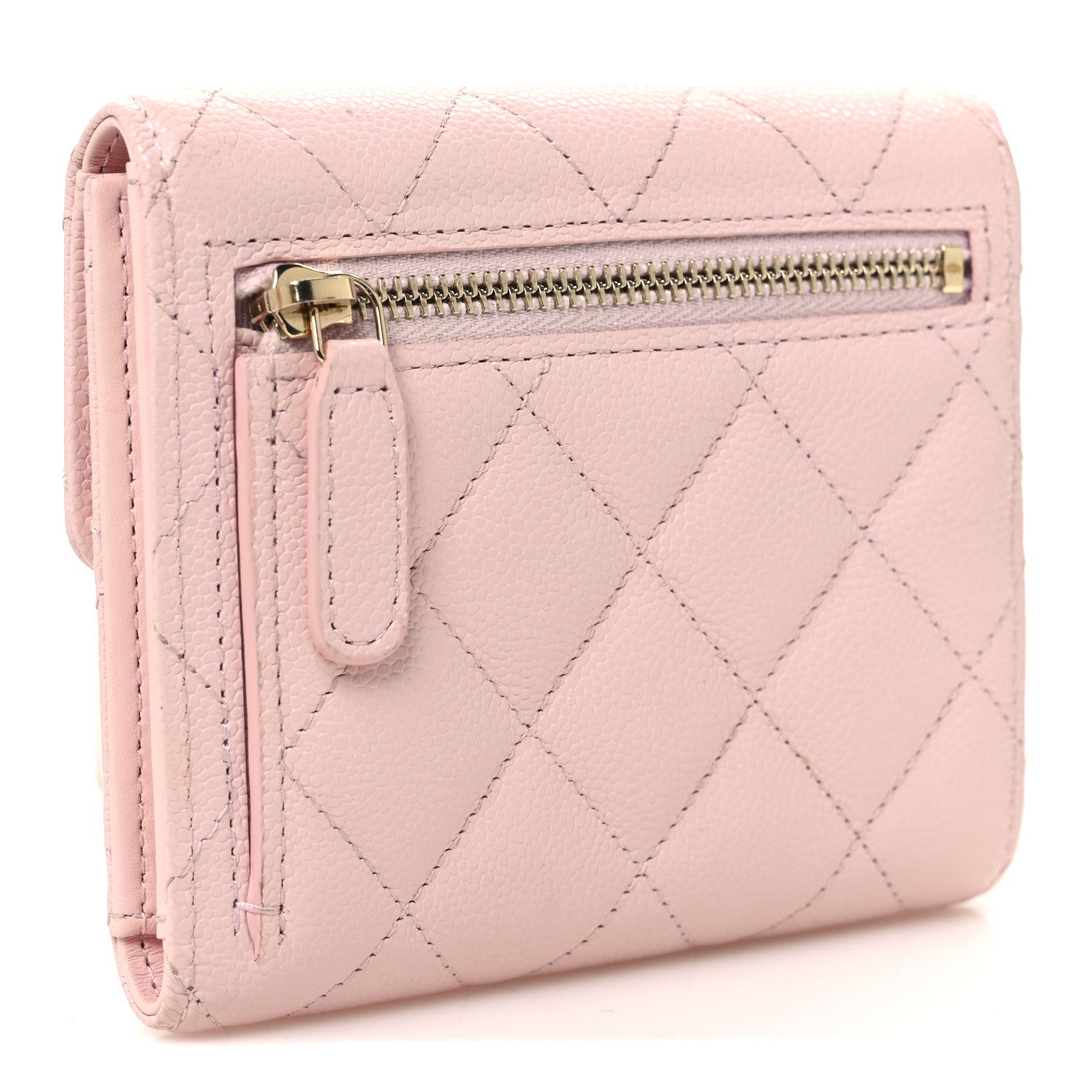 Caviar Quilted Compact Flap Wallet Light Pink