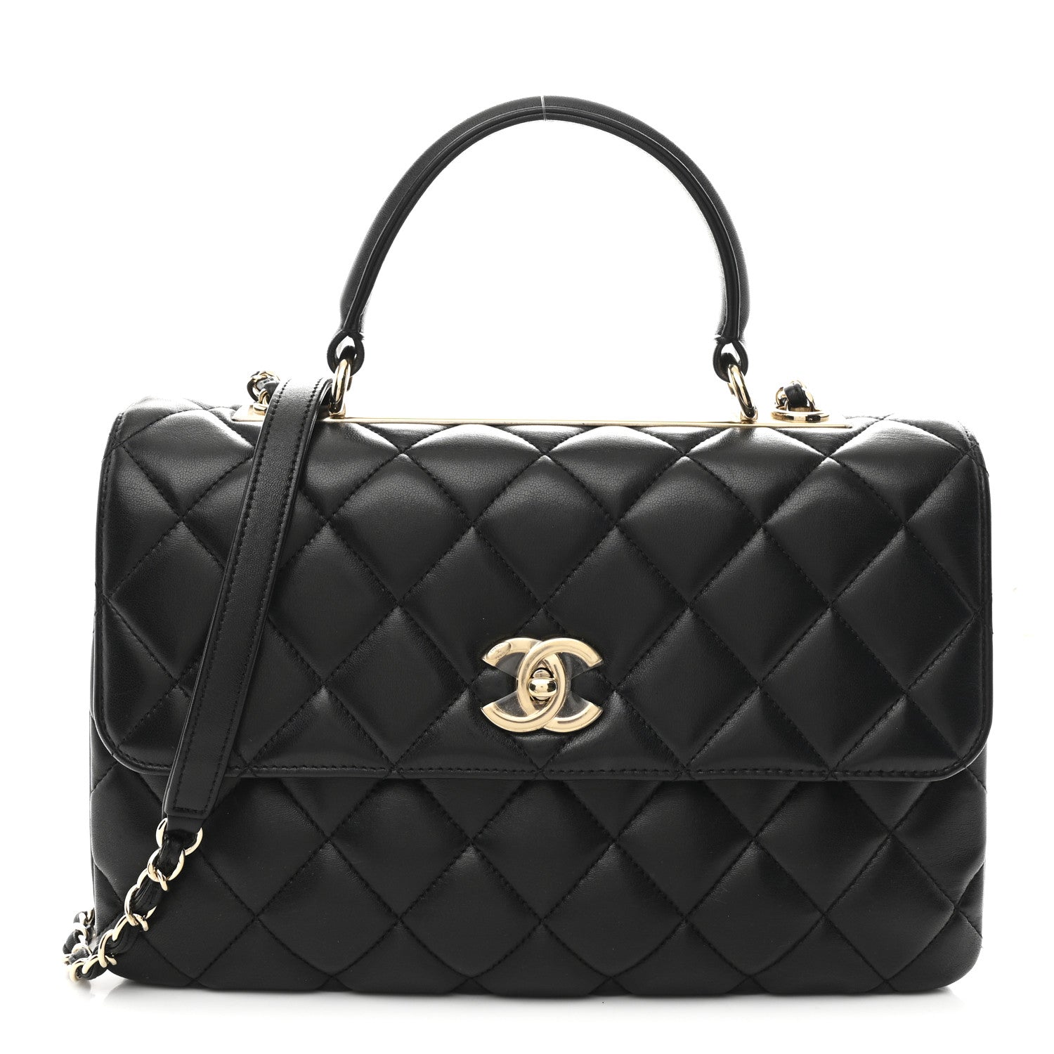 Lambskin Quilted Medium Trendy CC Flap Dual Handle Bag Black