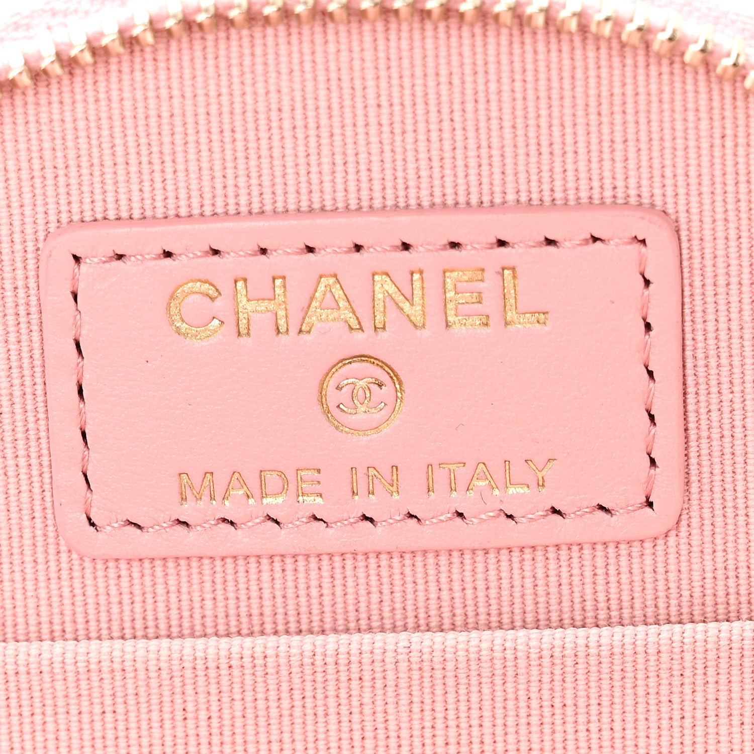 Caviar Quilted Round Handle With Care Vanity With Chain Pink