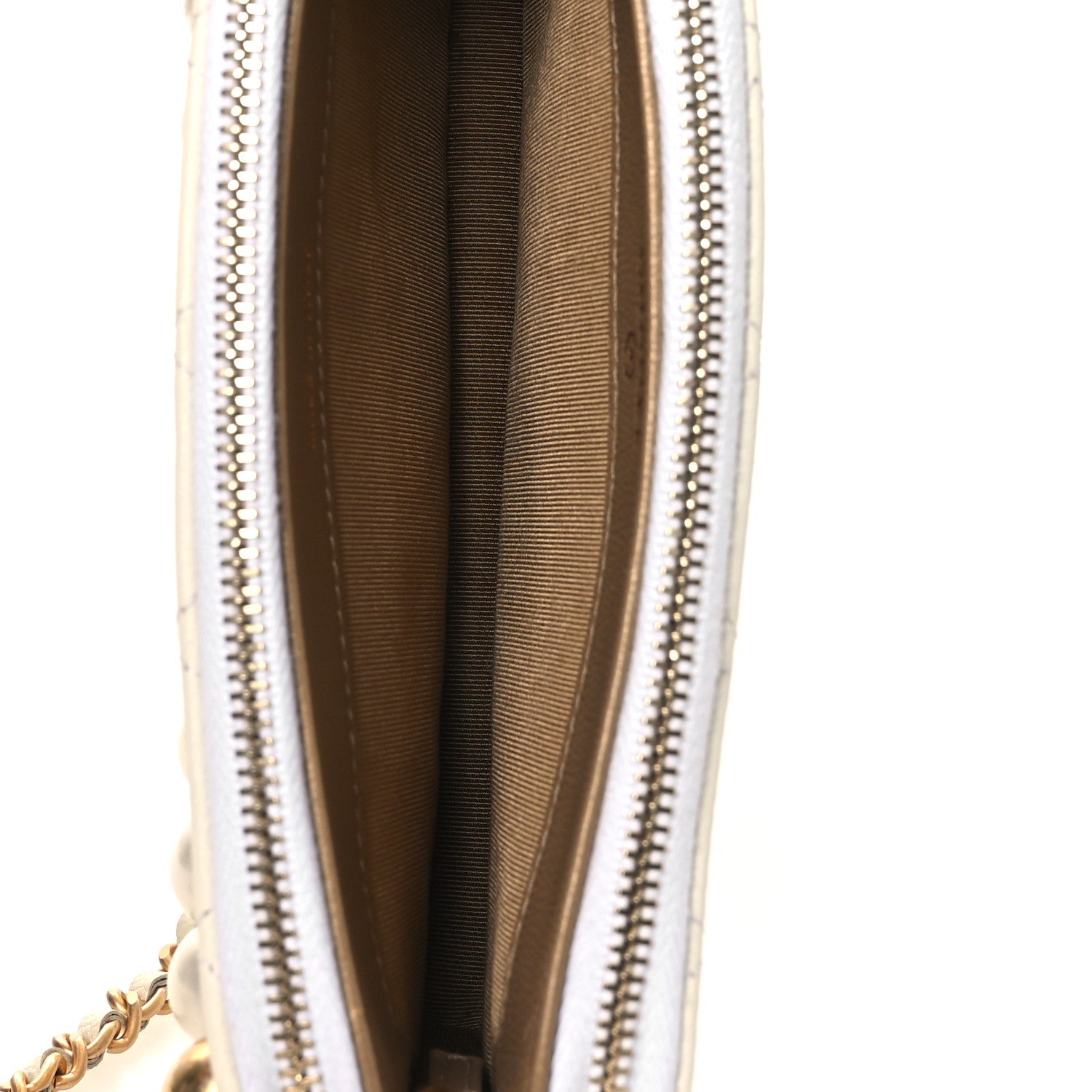 Goatskin Stitched Small Chic Pearls Clutch With Chain  White