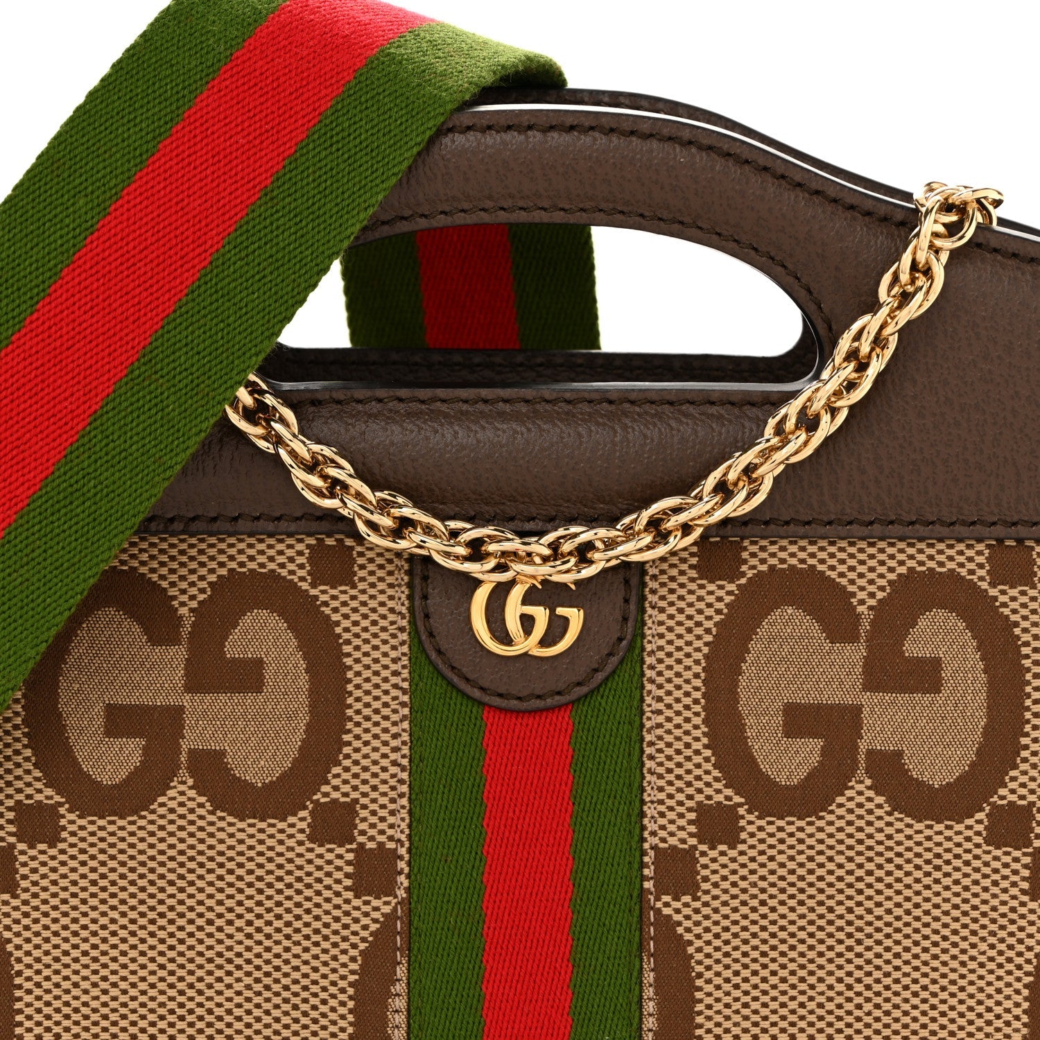 Monogram Jumbo GG Textured Dollar Calfskin Web Small Ophidia Slip Handle Tote Beige Ebony New Acero