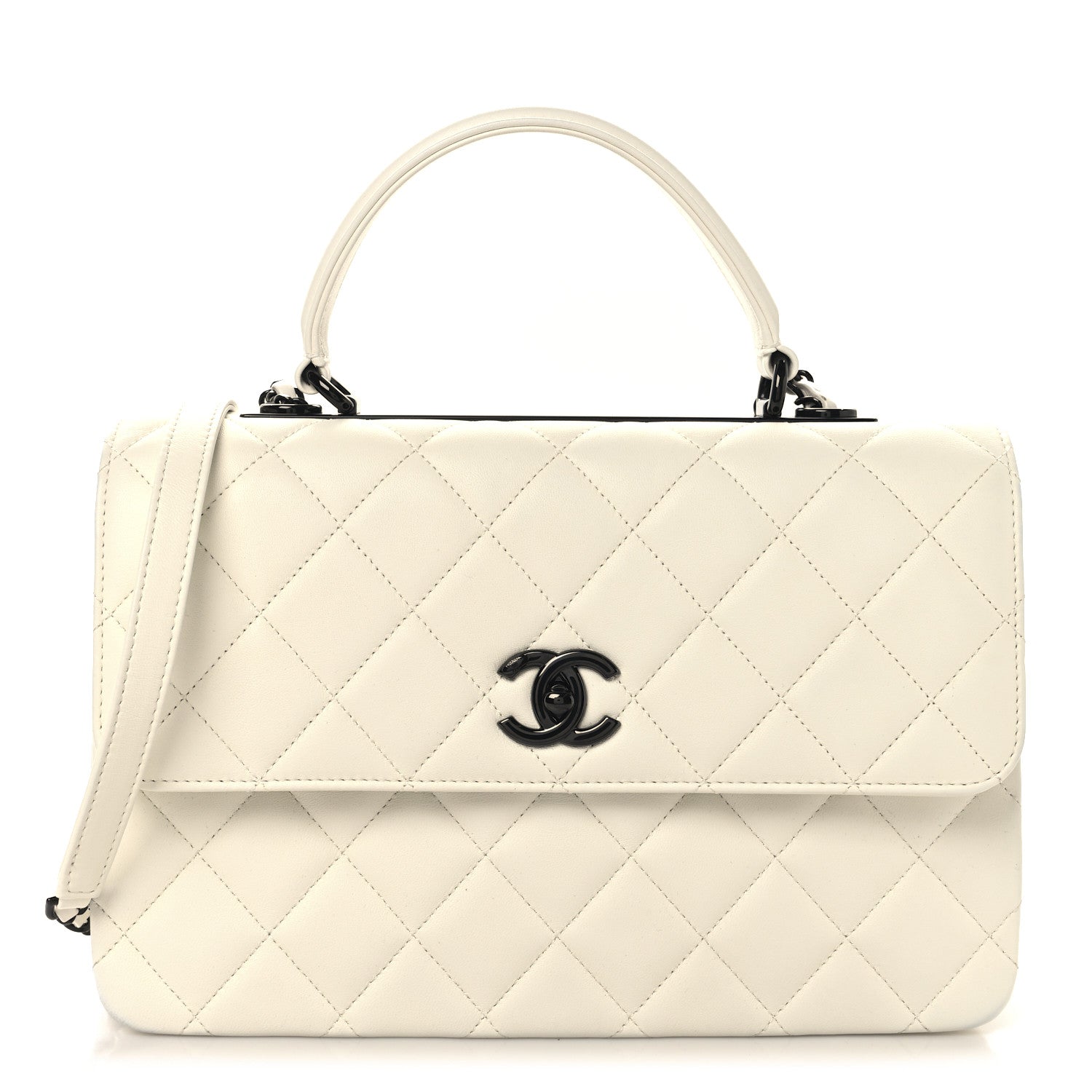 Lambskin Quilted Medium Trendy CC Dual Handle Flap Bag White