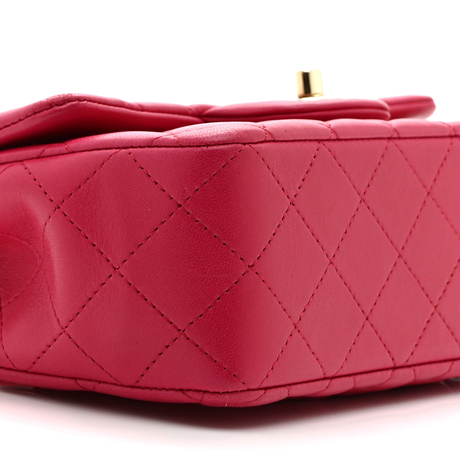Lambskin Quilted Mini Top Handle Rectangular Flap Dark Pink