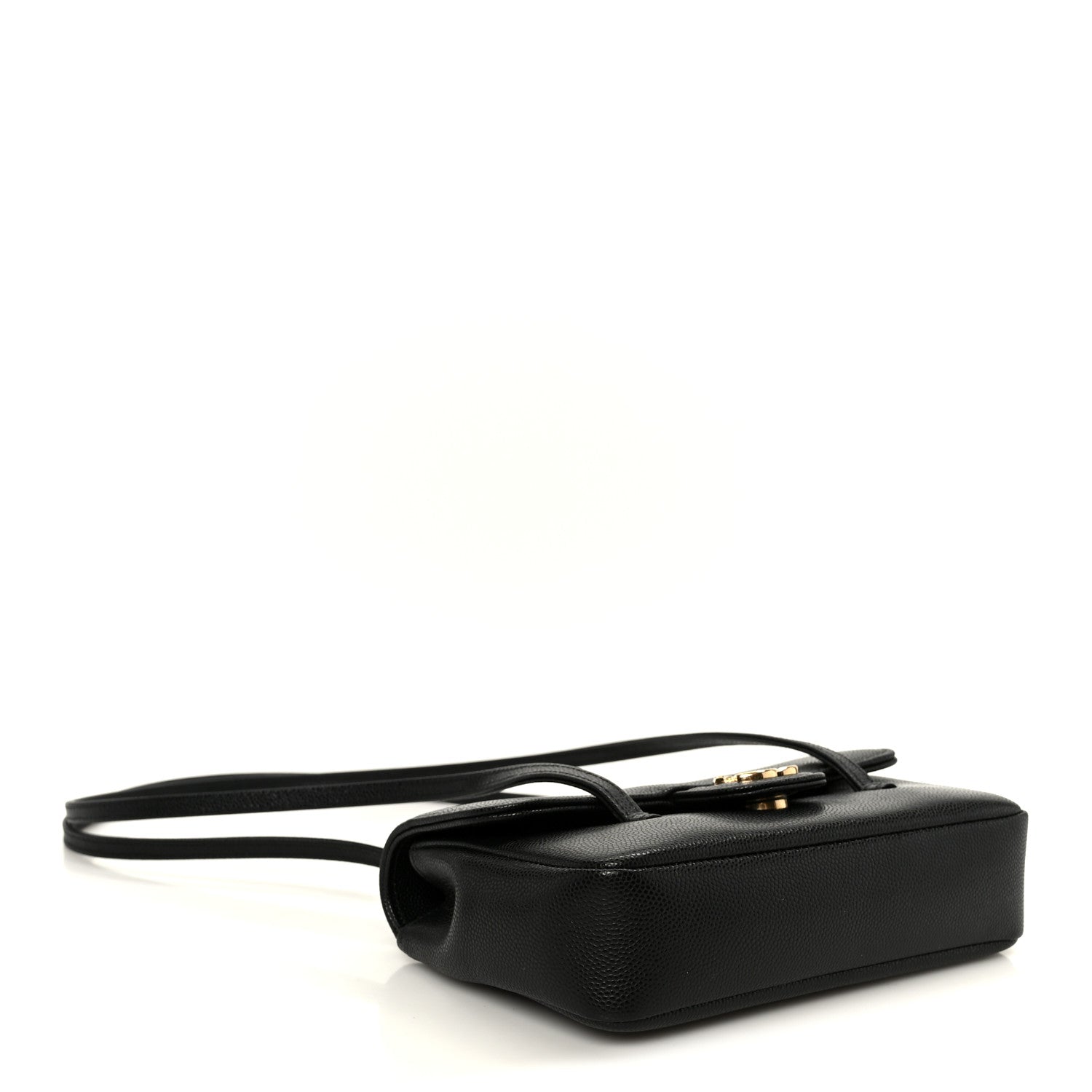 Shiny Caviar Mini Preppy Coco Shoulder Bag Black