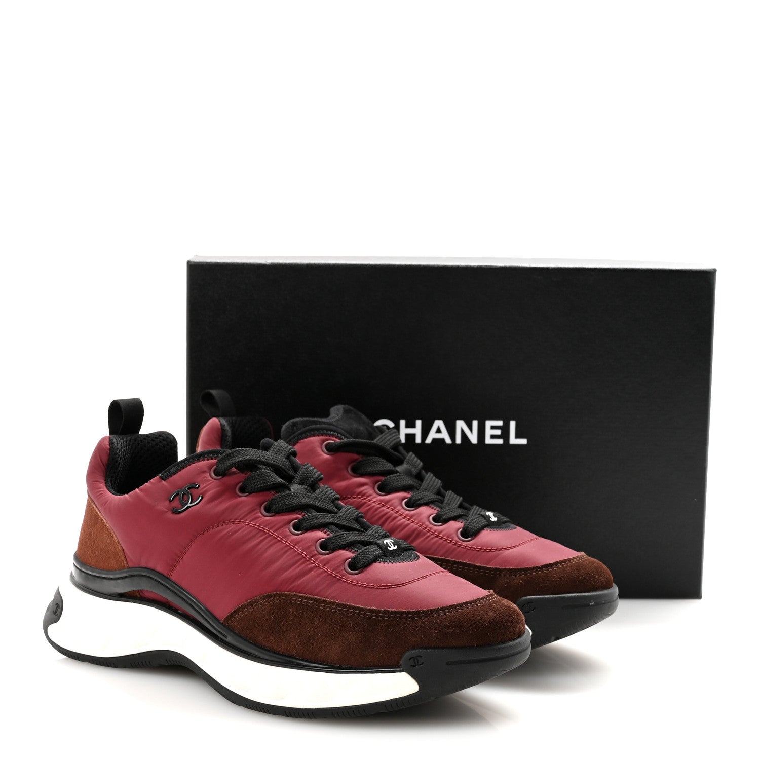 Nylon Suede Calfskin CC Sneakers 41 Burgundy Brown