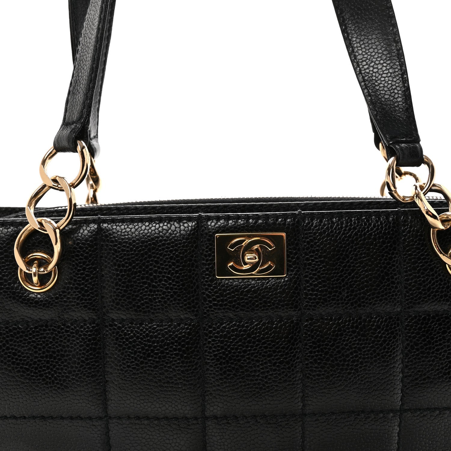 Caviar Stitched Chocolate Bar Shopping Tote Black