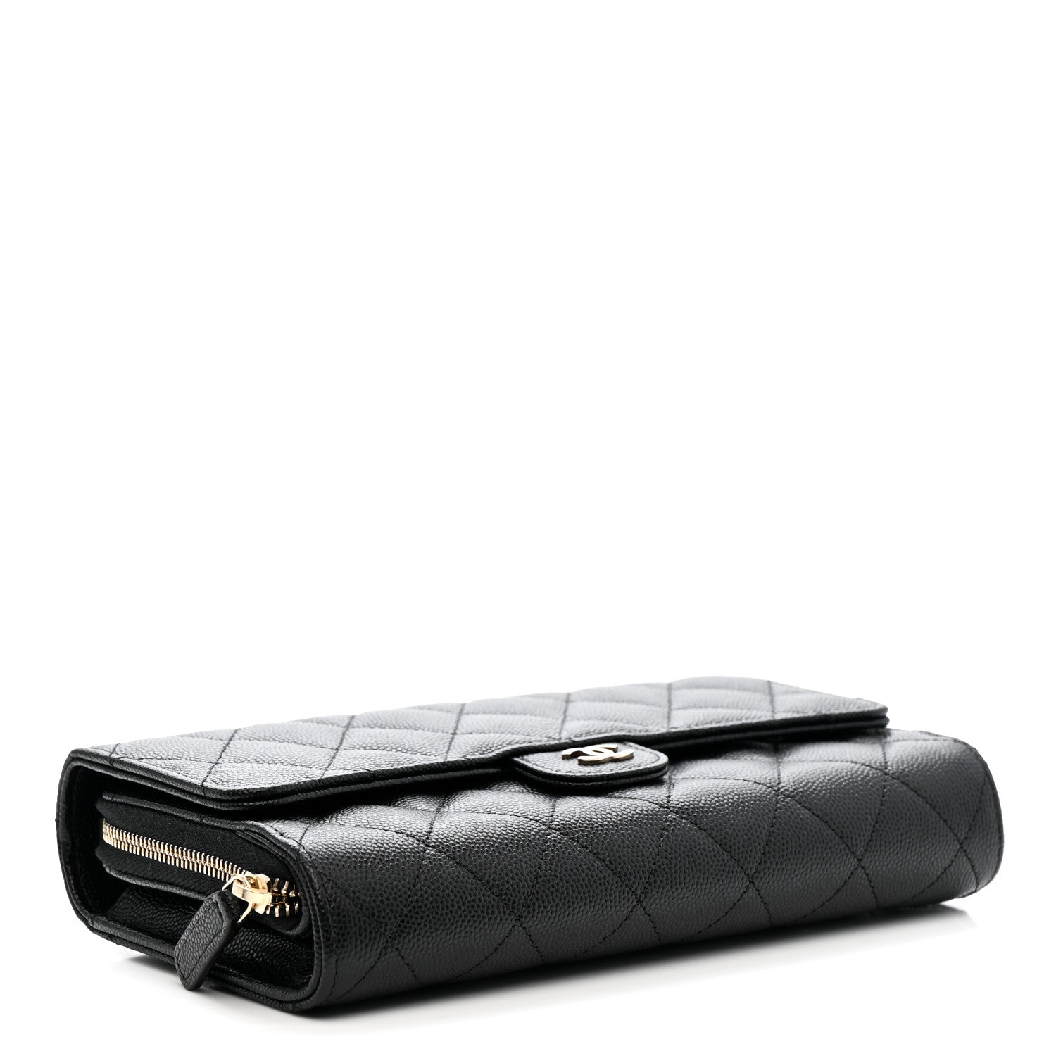 Caviar Quilted Phone Holder Wallet on Removable Chain Black