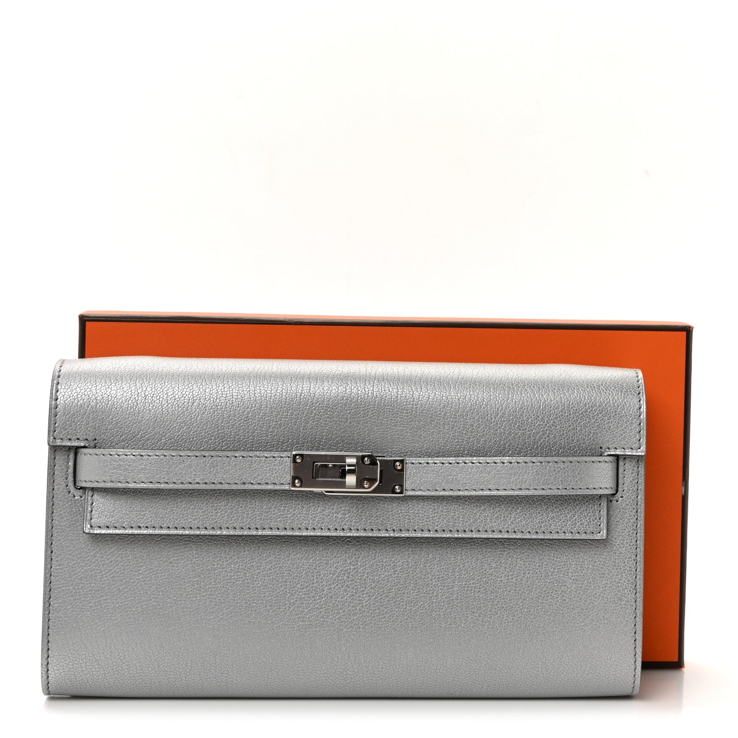 Metallic Chevre Chamkilight Kelly Wallet To Go Argent