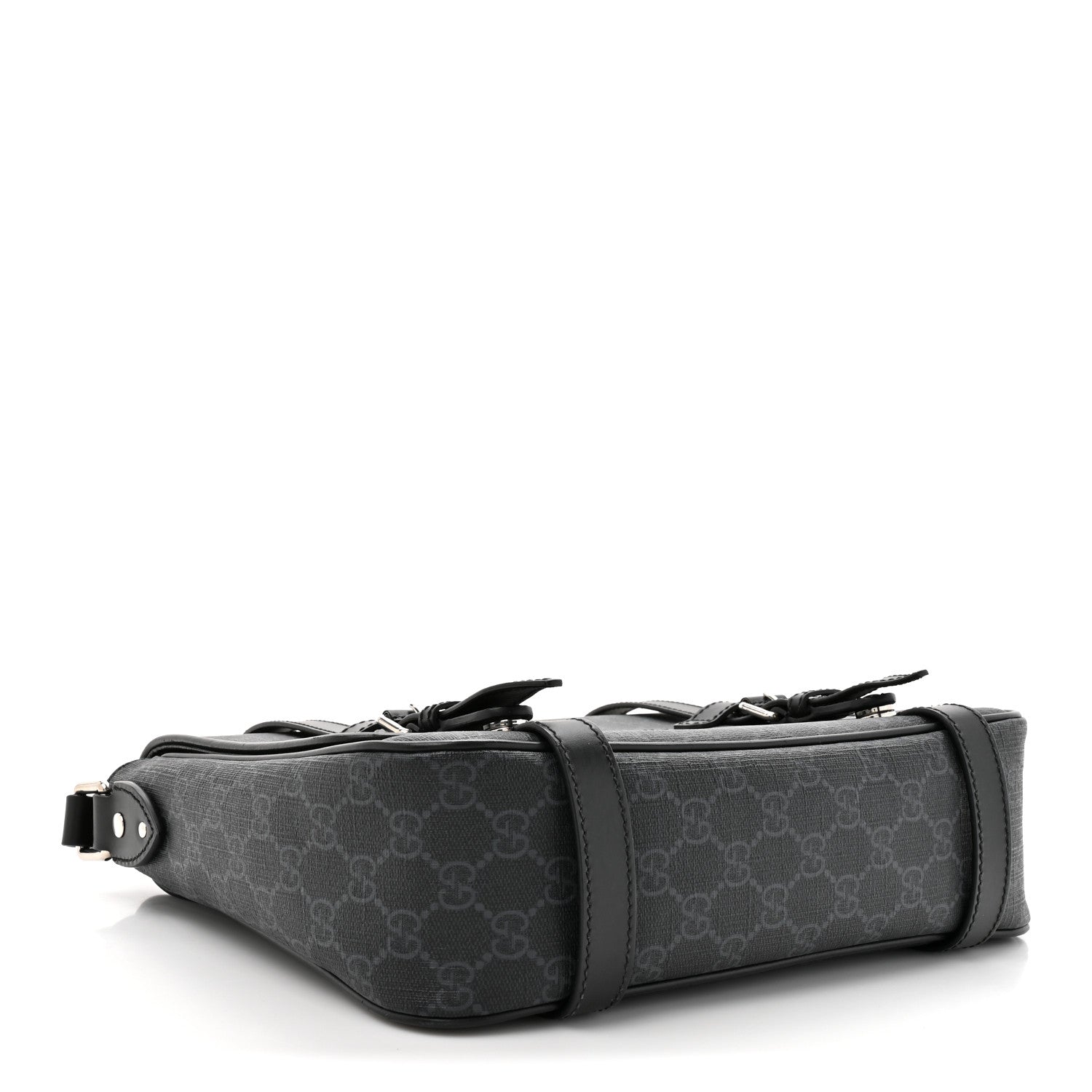 GG Supreme Monogram Textured Dollar Calfskin Retro Interlocking G Flap Messenger Bag Black