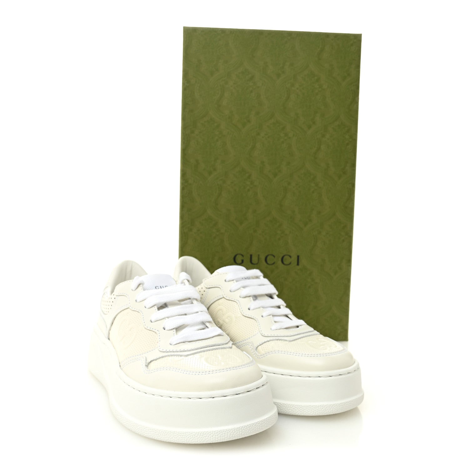 Calfskin GG Tennis Embossed Perforated Womens Platform 55mm Sneakers 35.5 Great White