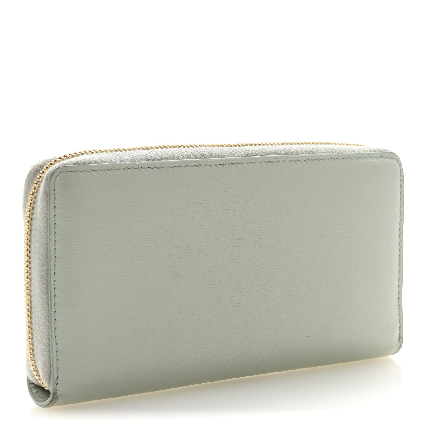 Textured Calfskin Gucci Script Zip Around Wallet Light Blue