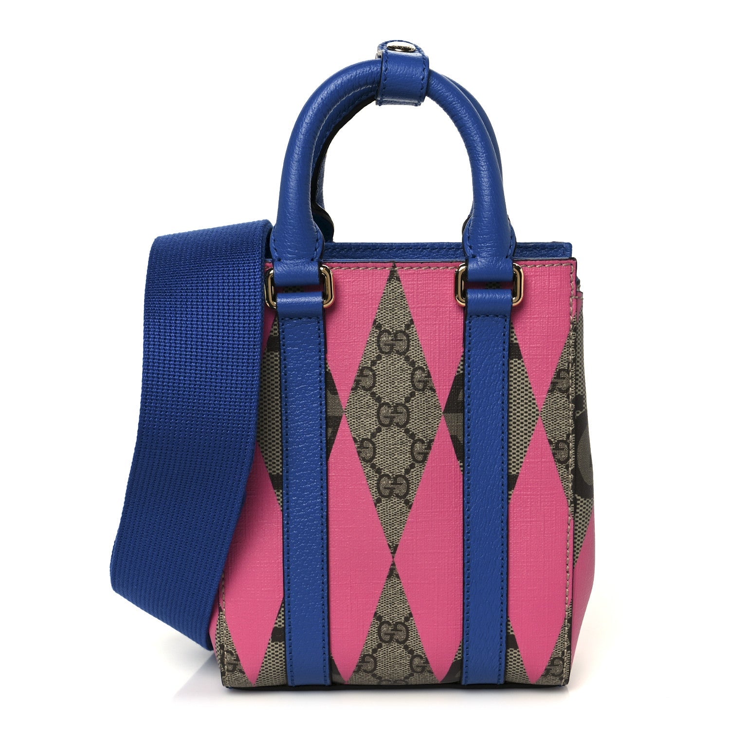 GG Supreme Monogram Textured Dollar Calfskin Rhombus Mini Tote Bag Beige Ebony Pink Blue