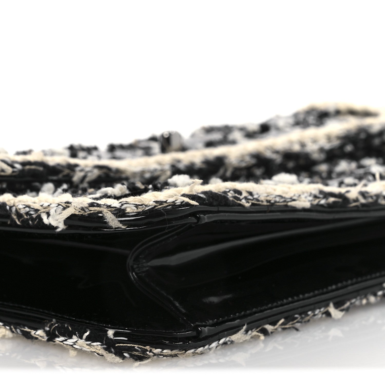 Tweed Patent Quilted Rectangular Flap Black White