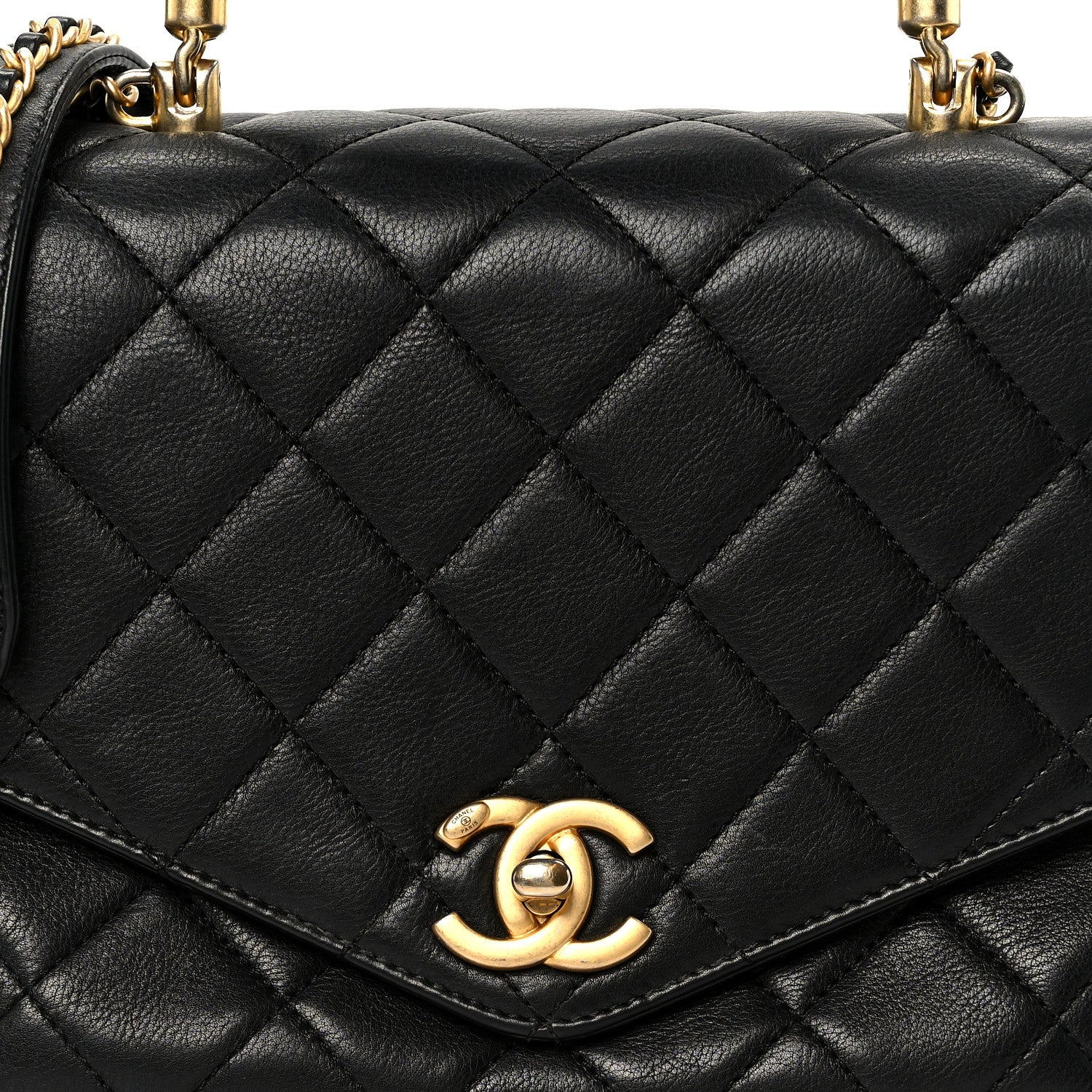 Calfskin Quilted Small Gold Top Handle Flap Black