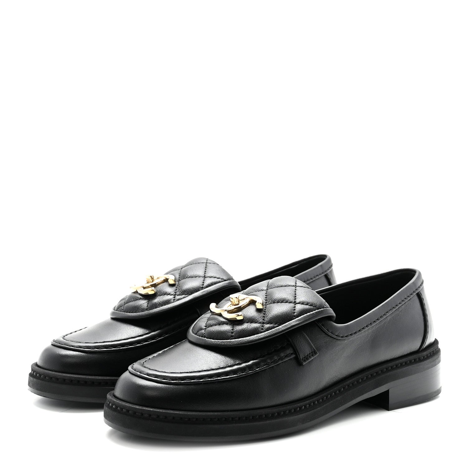 Lambskin Quilted CC Turnlock Loafers 35 Black