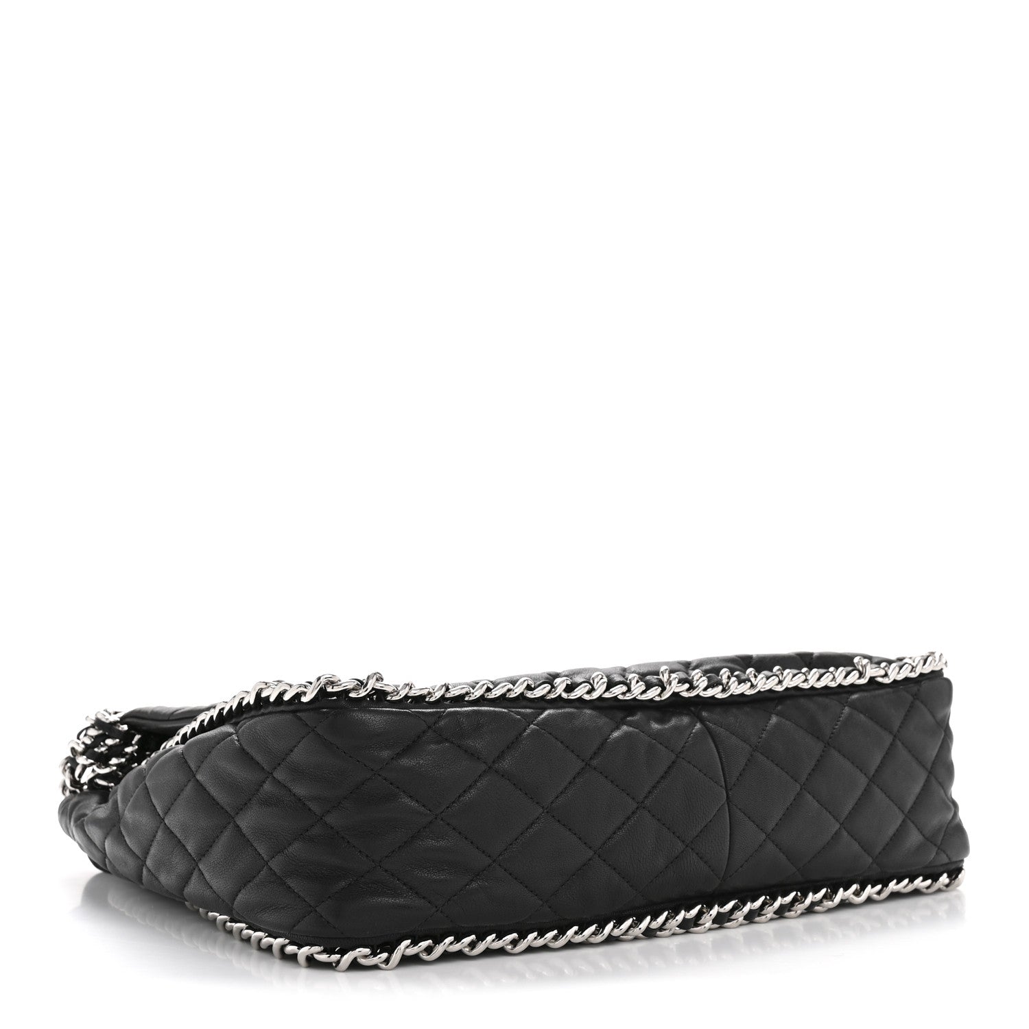 Washed Lambskin Quilted Maxi Chain Around Flap Black