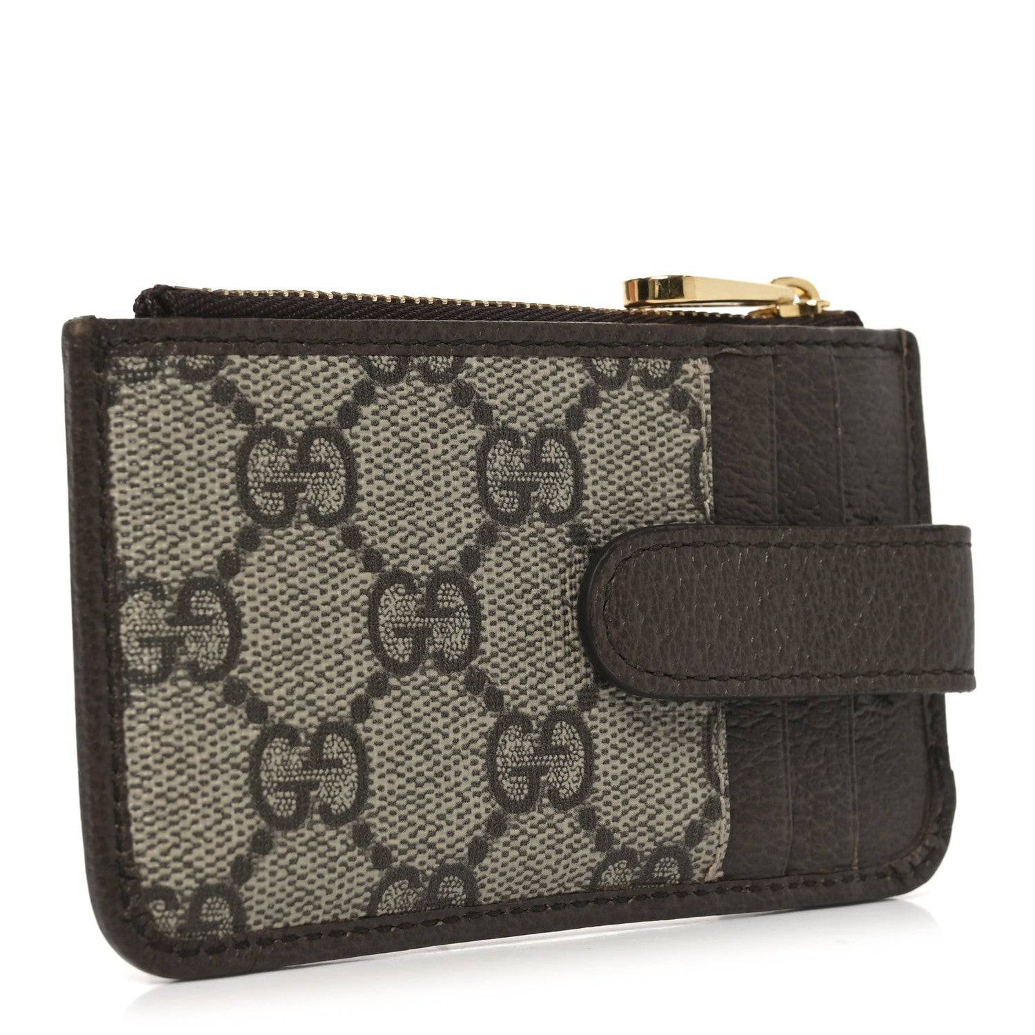 GG Supreme Monogram Web Ophidia Zip Card Case Brown