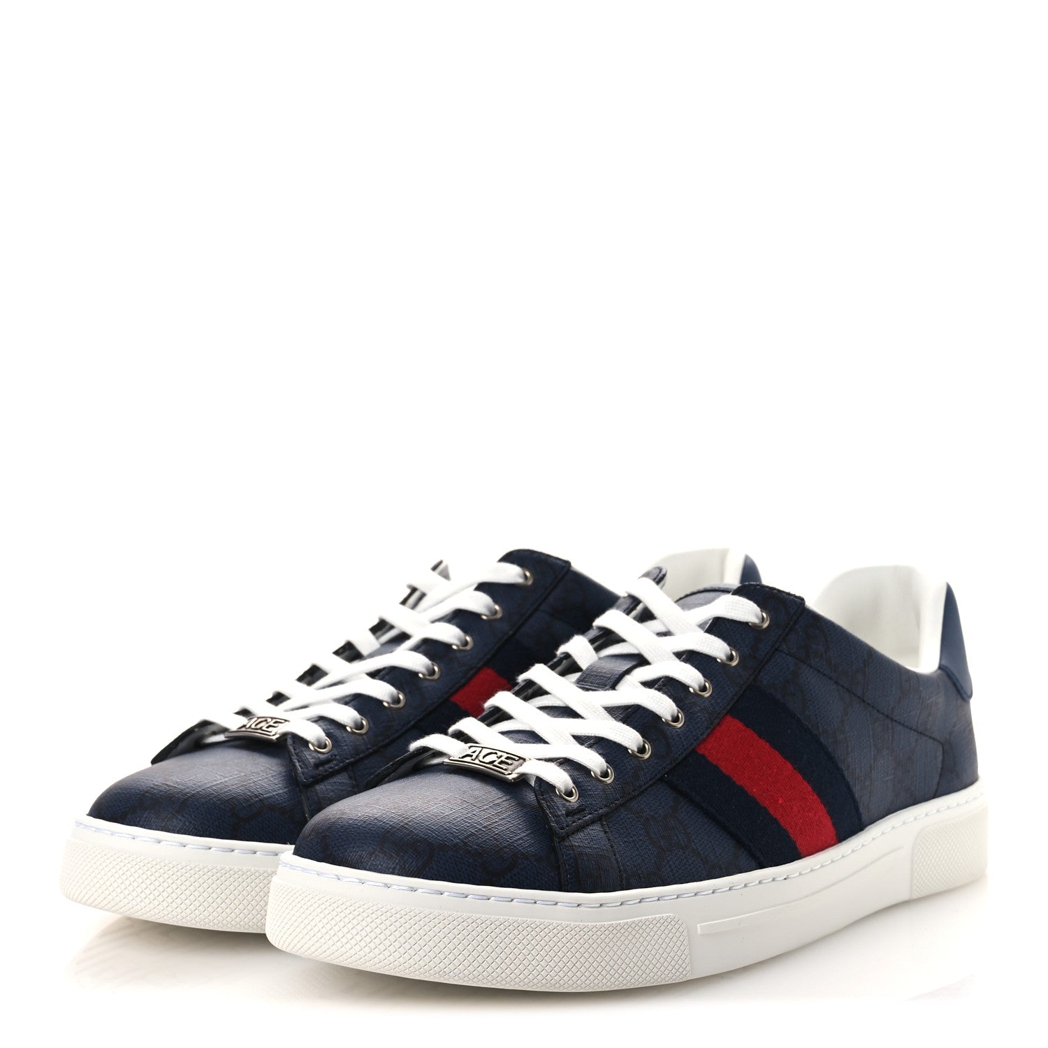 GG Supreme Monogram Web Mens New Ace Sneakers 8.5 Dark Blue