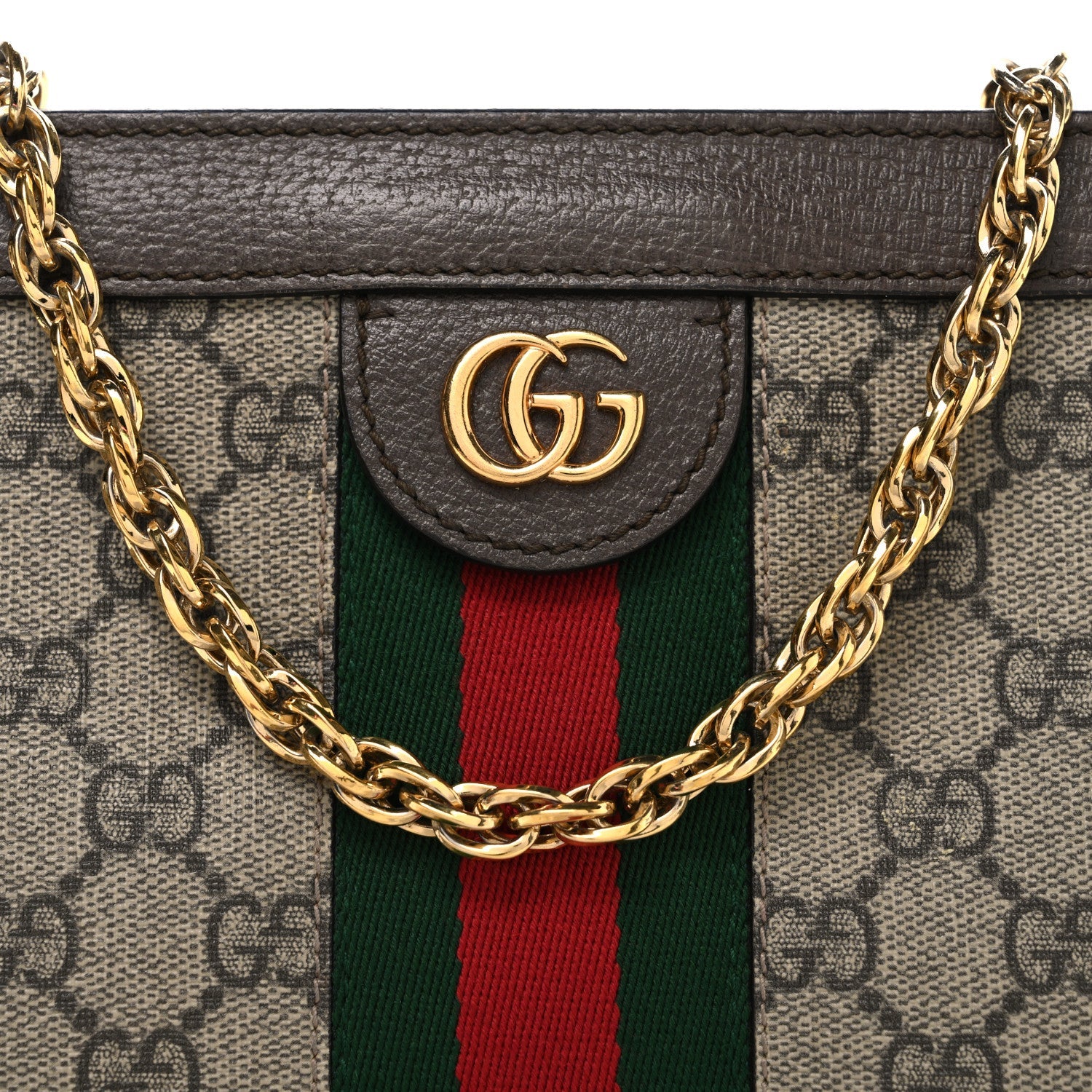 GG Supreme Monogram Web Small Ophidia Chain Shoulder Bag Brown