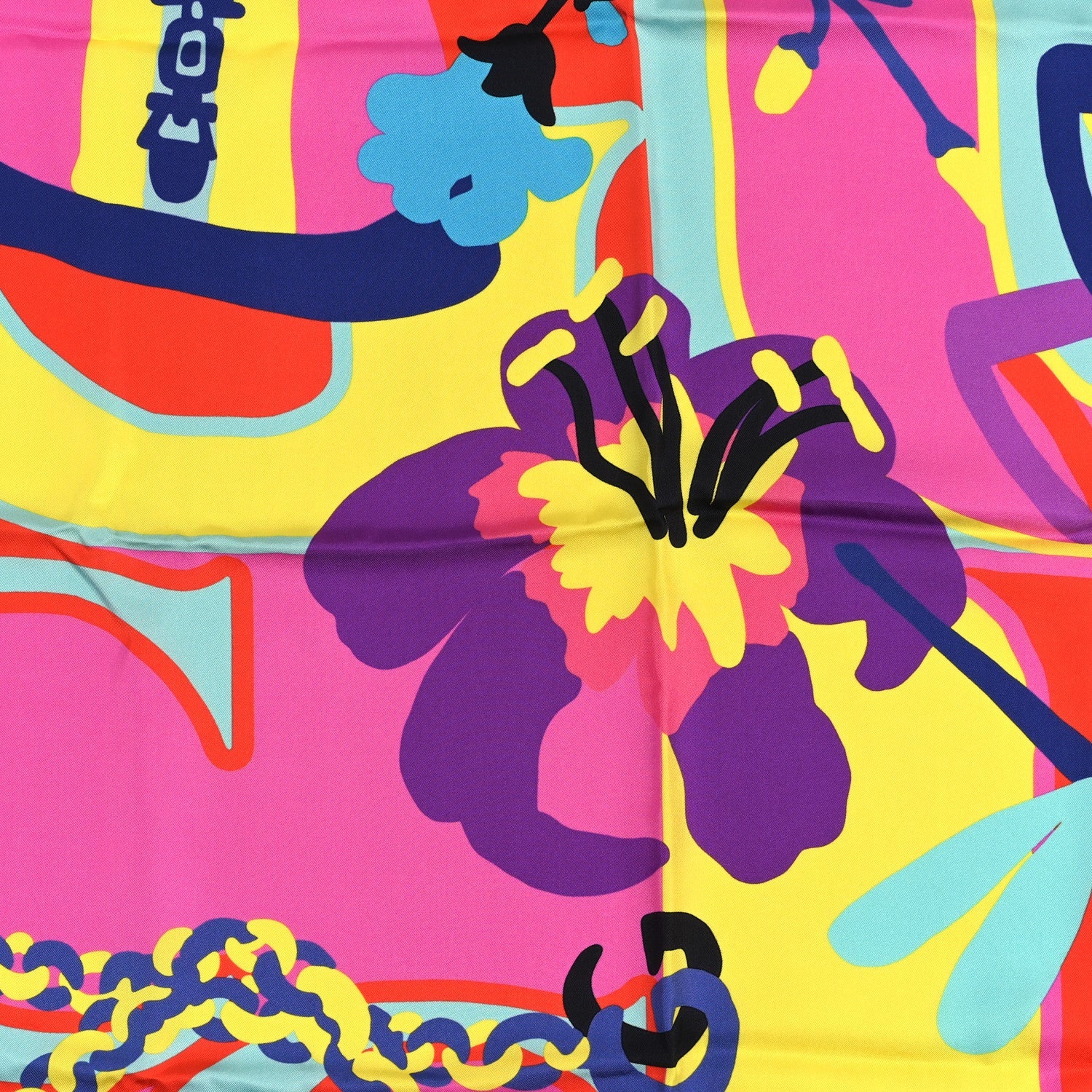 Silk Twill Guccissimo Square Scarf Fuxia Yellow