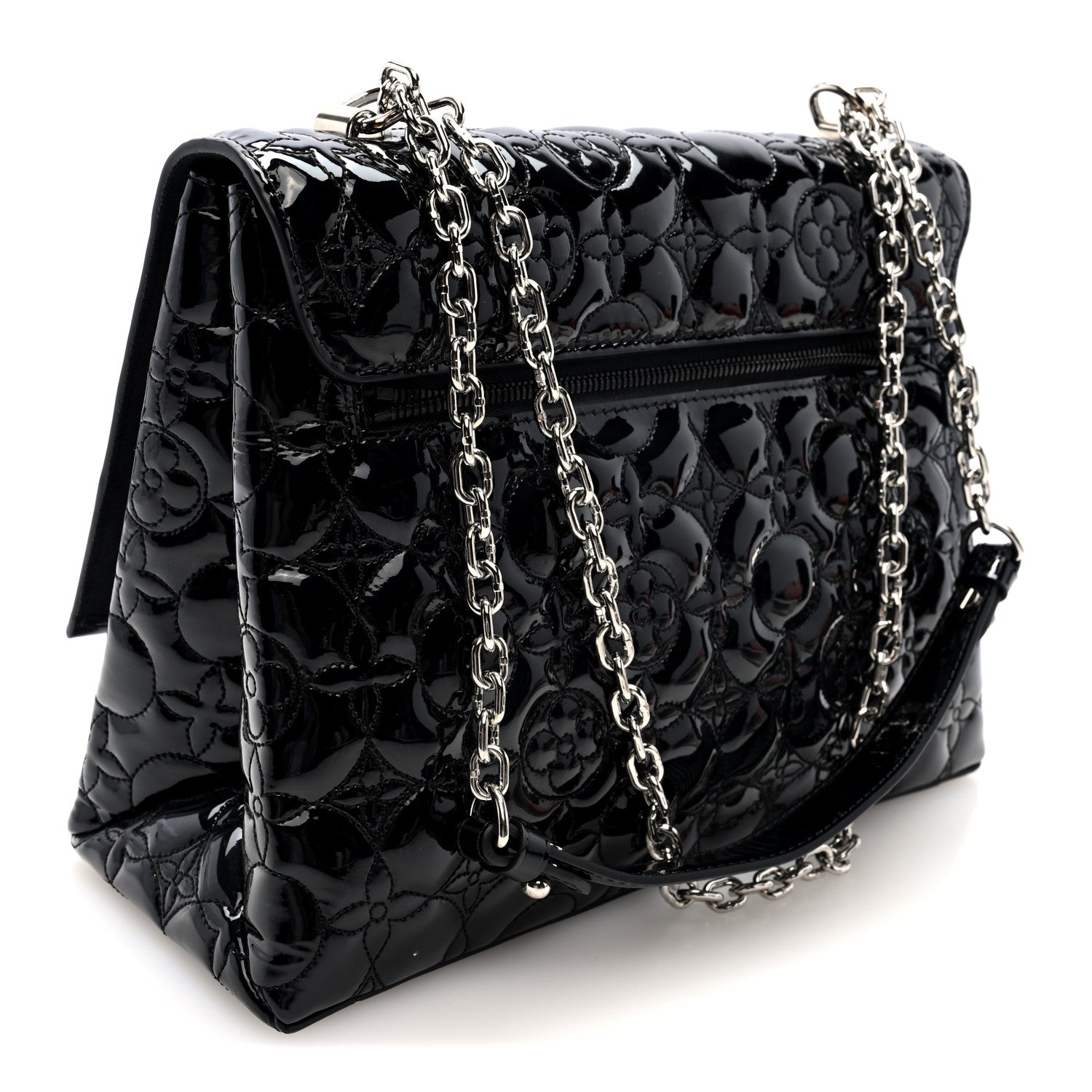 Vernis Flower Quilted Twist Shoulder Bag GM Black