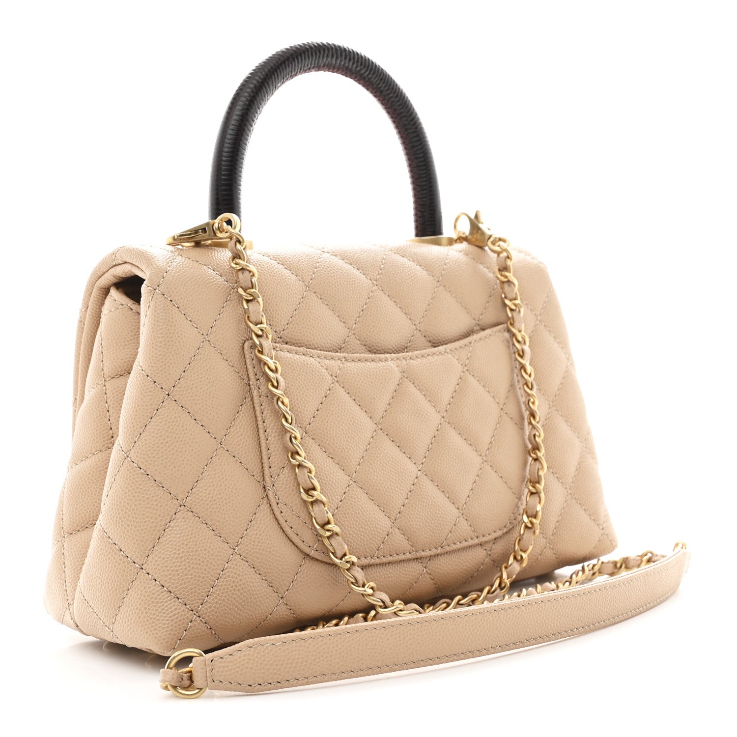 Caviar Lizard Embossed Quilted Mini Coco Handle Flap Beige
