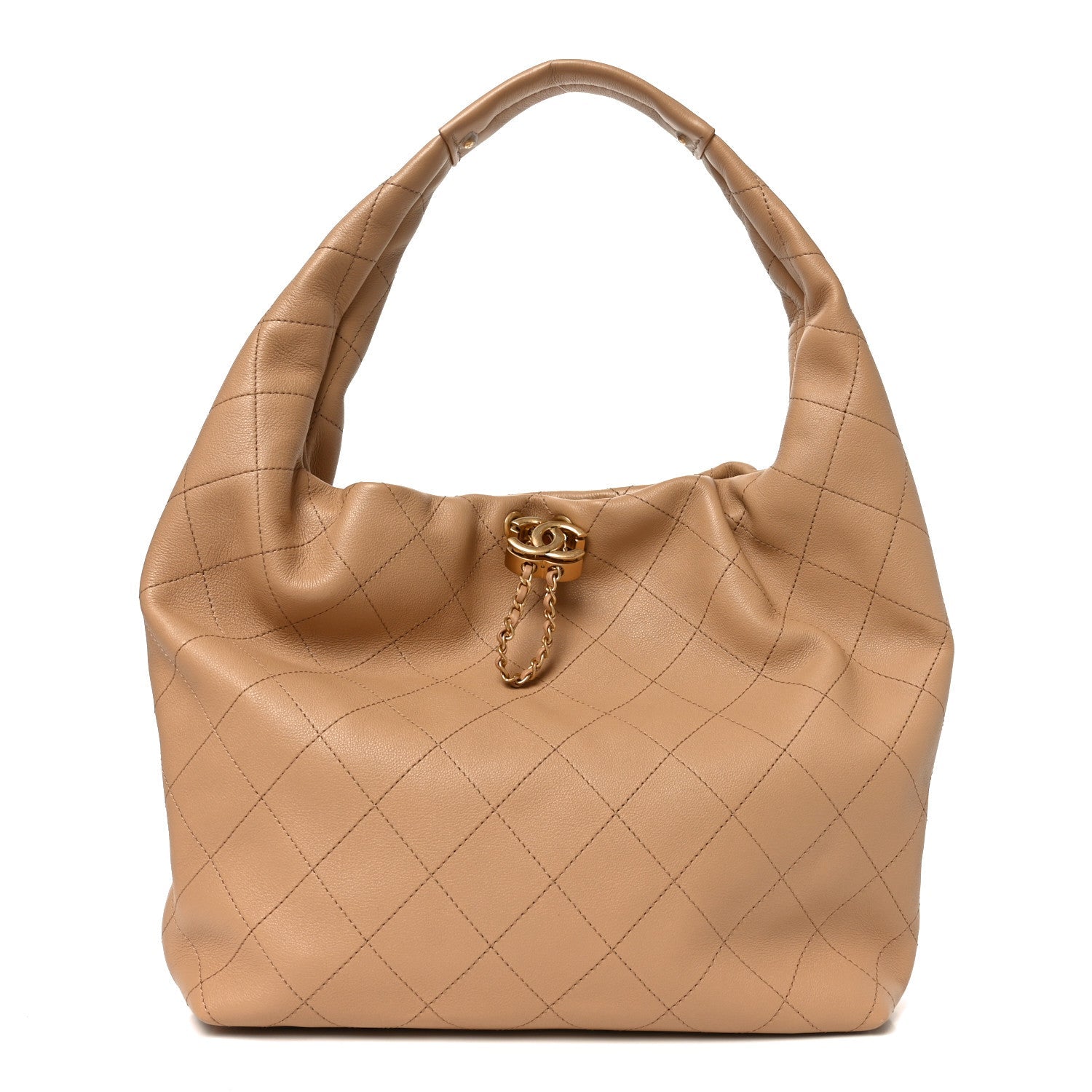 Calfskin Quilted Small Maxi Hobo Beige
