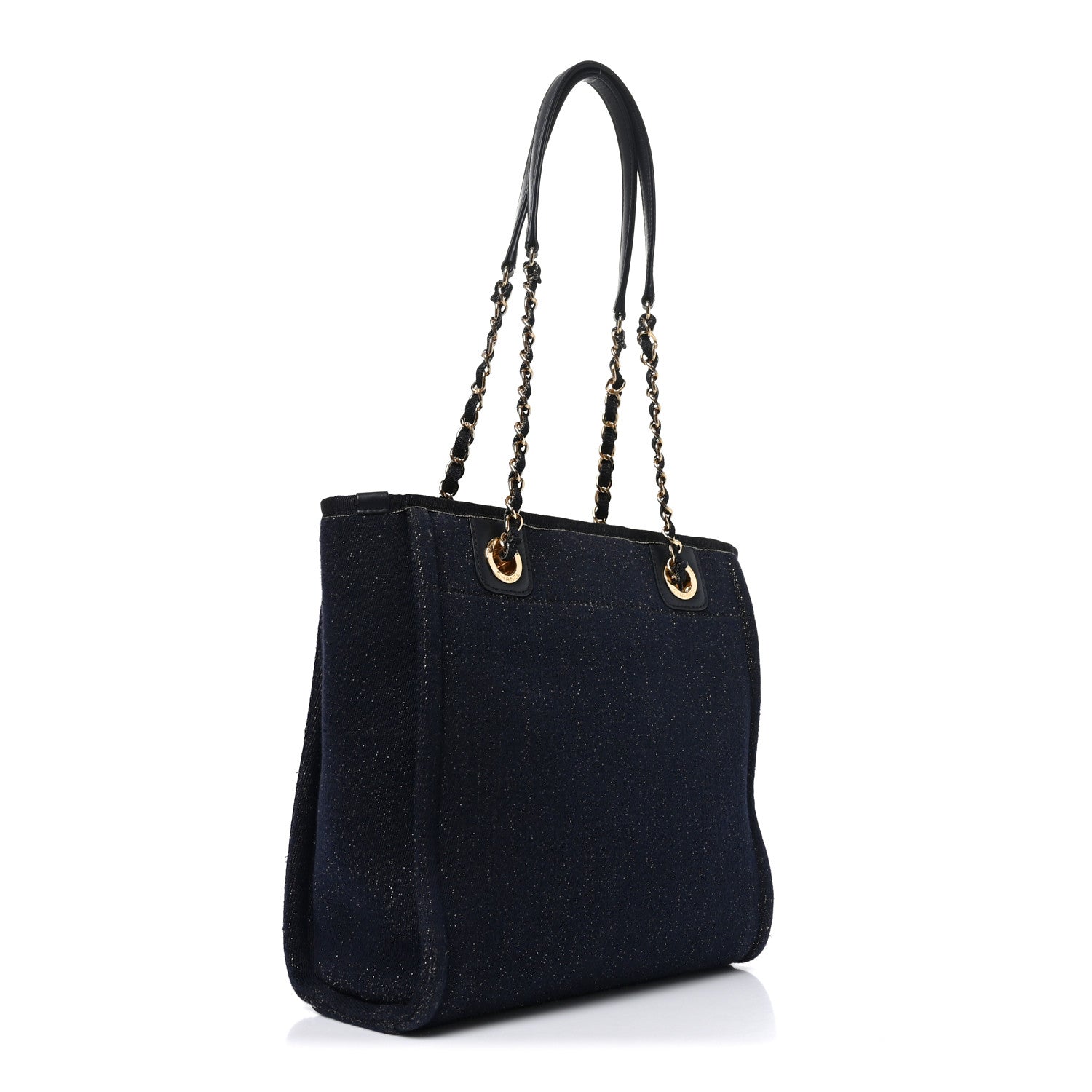 Lurex Canvas Mini Deauville Tote Navy Blue Gold