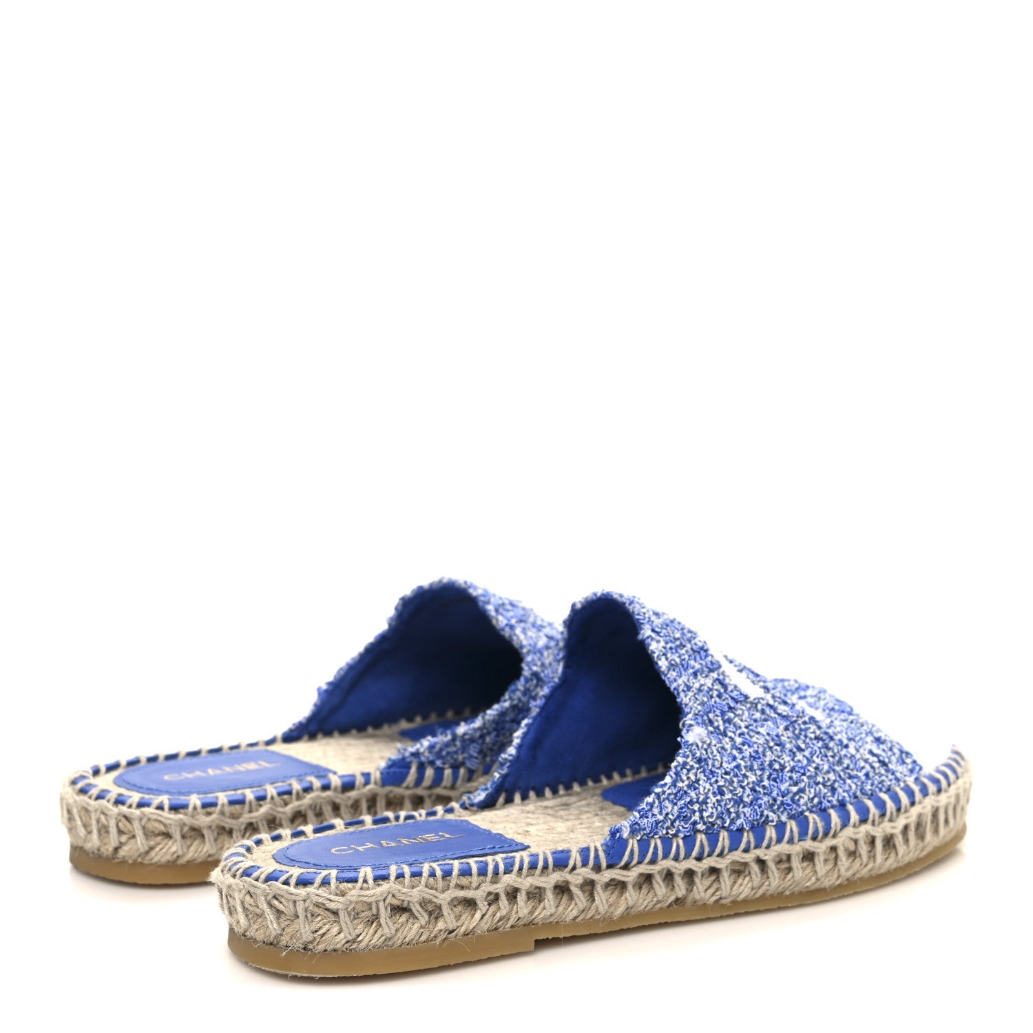 Tweed Sequin Cap Toe CC Espadrilles Mule 36 Blue White