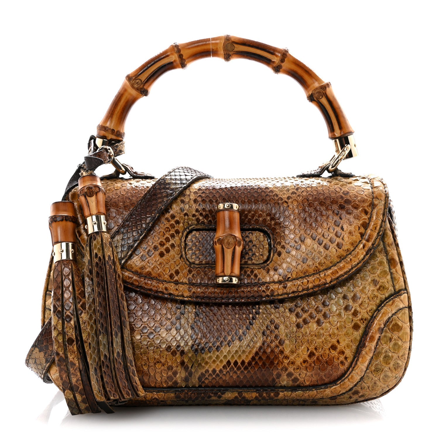 Snakeskin Medium New Bamboo Top Handle Bag Natural