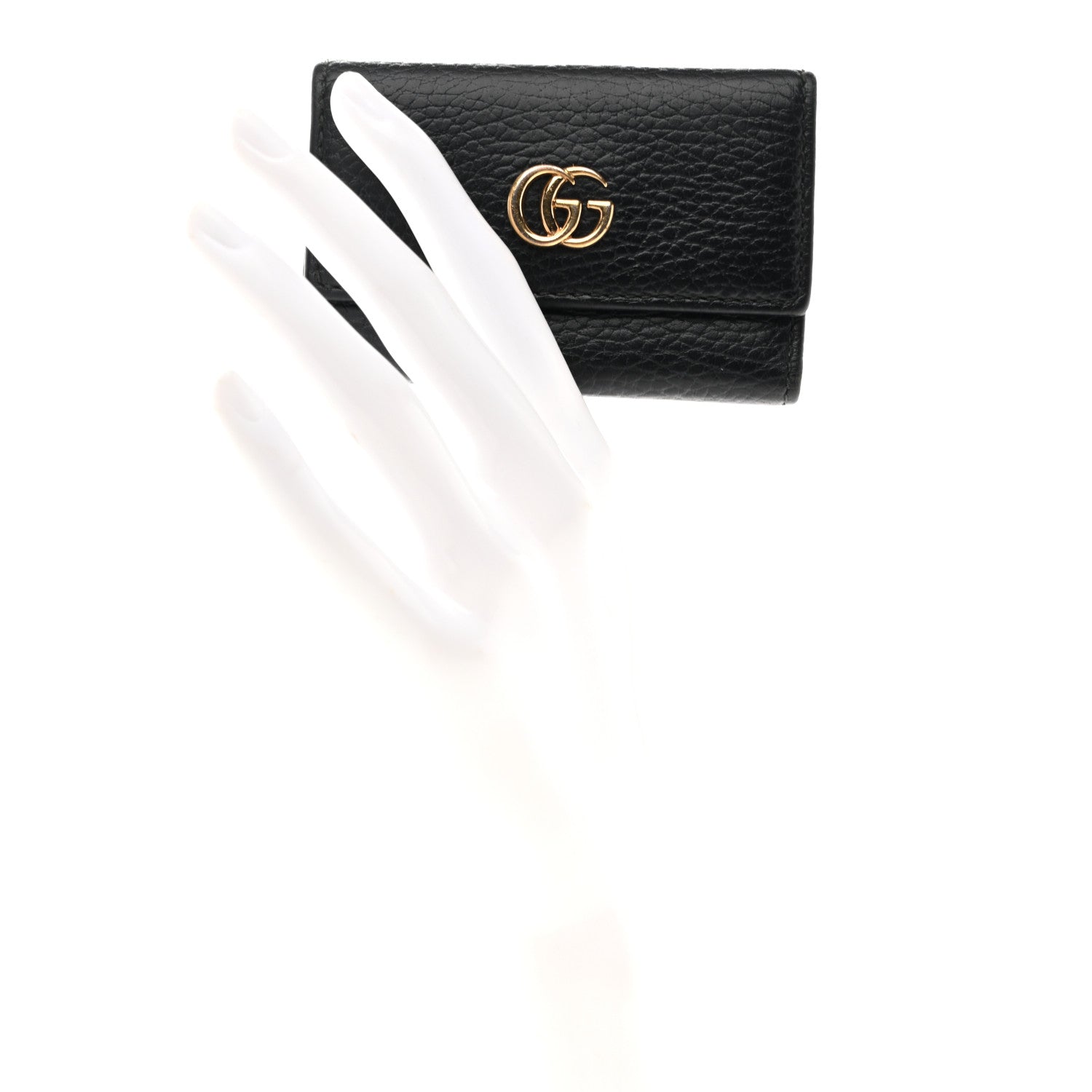 Pebbled Calfskin GG Marmont 6 Key Holder Black