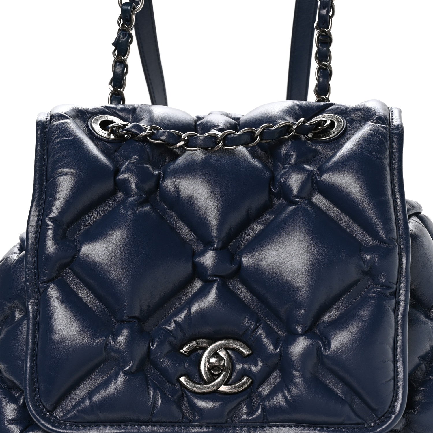 Calfskin Quilted Chesterfield Backpack Blue