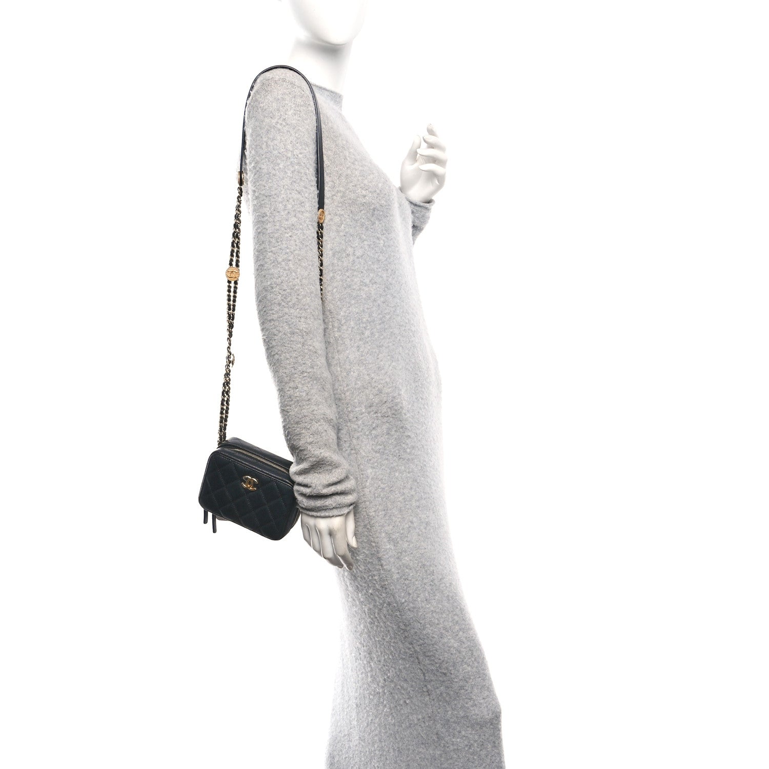 Caviar Quilted Twist Your Buttons Clutch With Chain Black