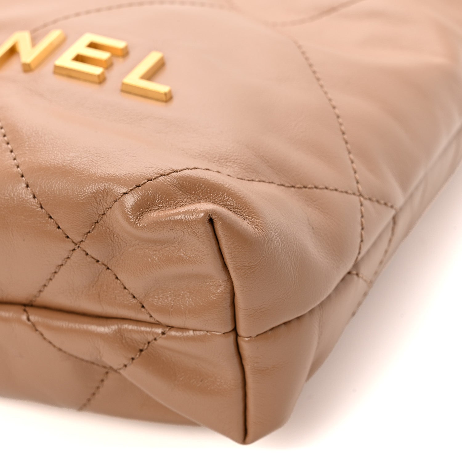 Shiny Calfskin Quilted Mini Chanel 22 Dark Beige