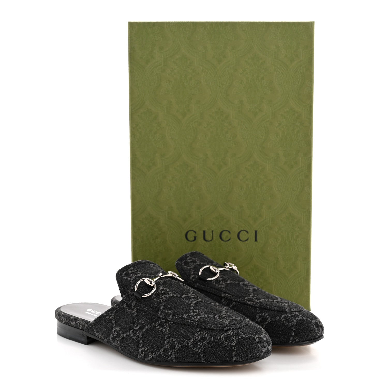 New Denim GG Malaga Kid Womens Princetown Slippers 36 Grey Black