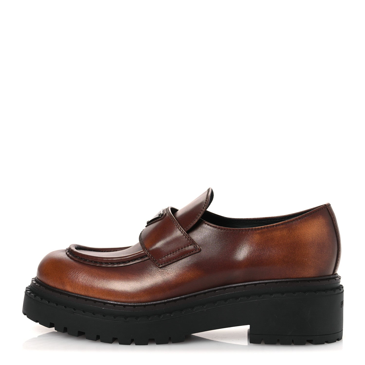 Vitello Fume Metal Triangle Logo 50mm Loafers 40.5 Cognac
