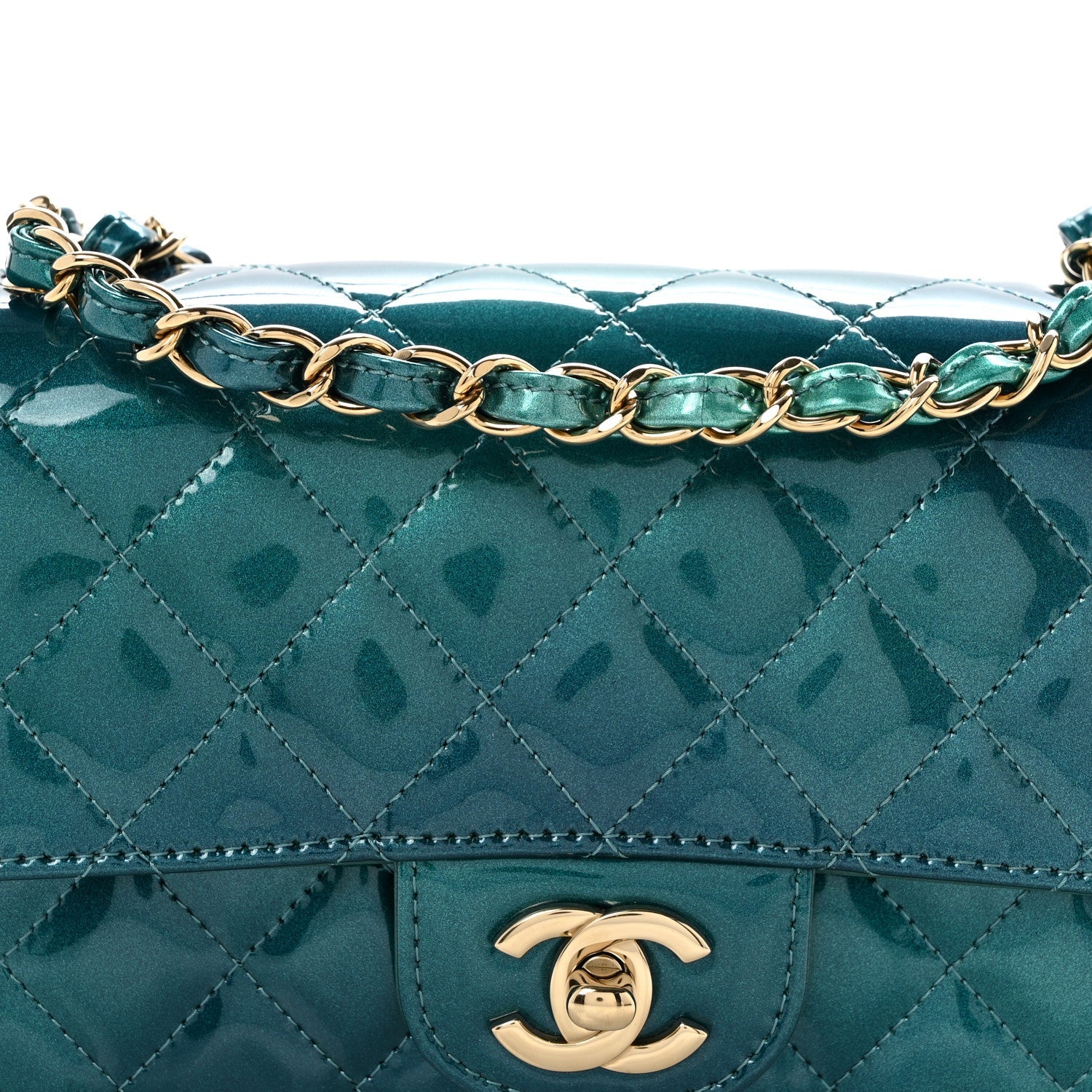 Shaded Patent Calfskin Quilted Mini Rectangular Flap Green Blue