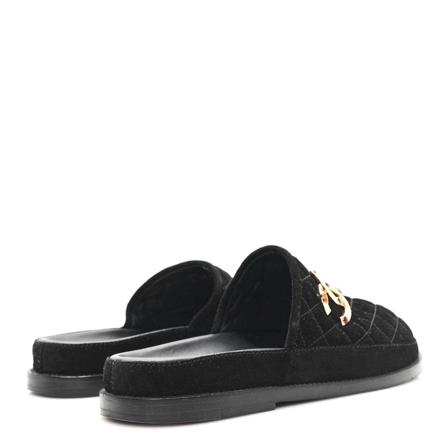 Suede Stitched Resin CC Mules 39 Black
