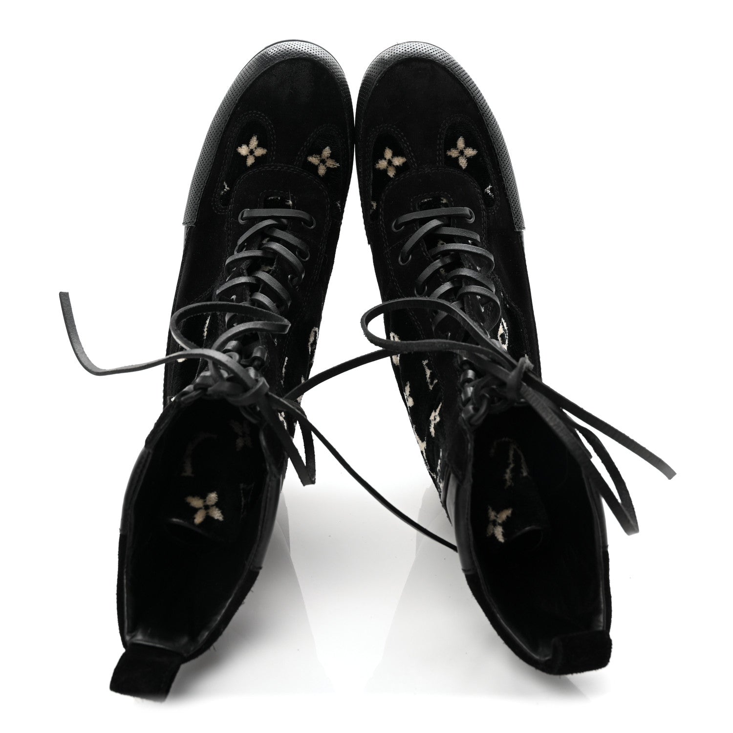 Velvet Calfskin Monogram Laureate Platform Desert Boots 40 Black White