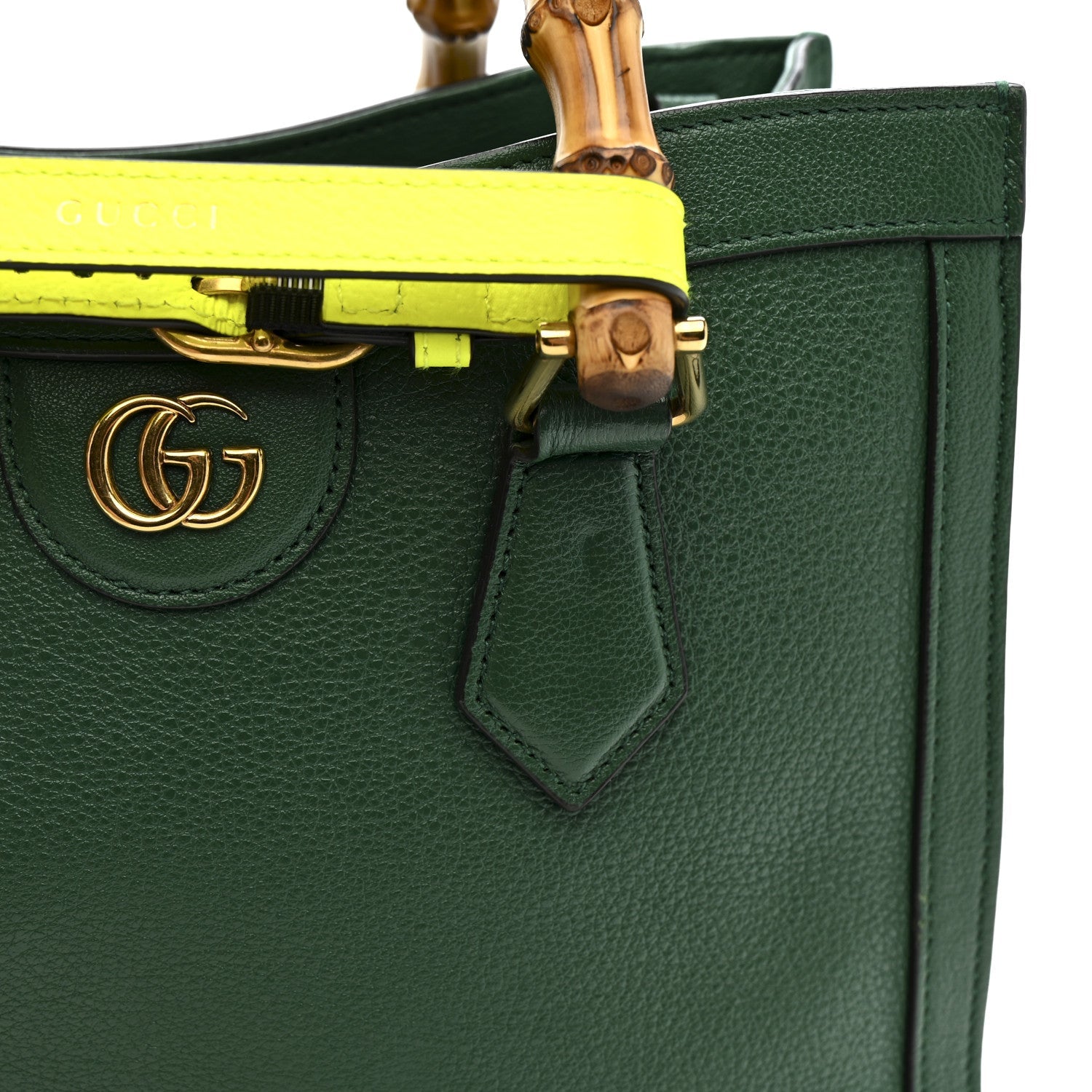 Wonka Grain Calfskin Small Diana Tote Bag Green Yellow Fluo