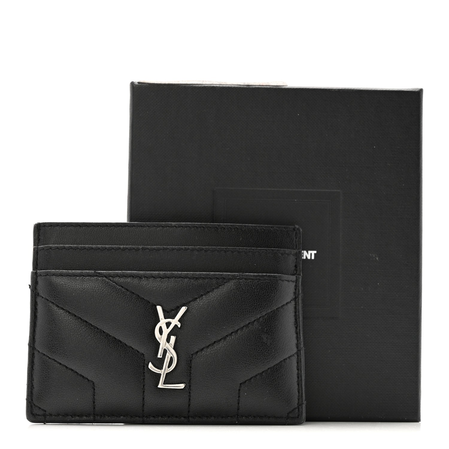 Calfskin Y Quilted Monogram LouLou Credit Card Case Black