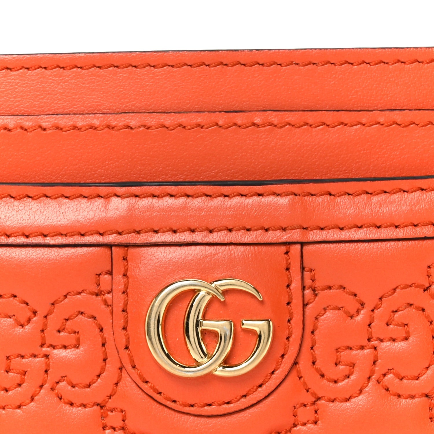 Calfskin GG Matelasse Card Holder Deep Orange