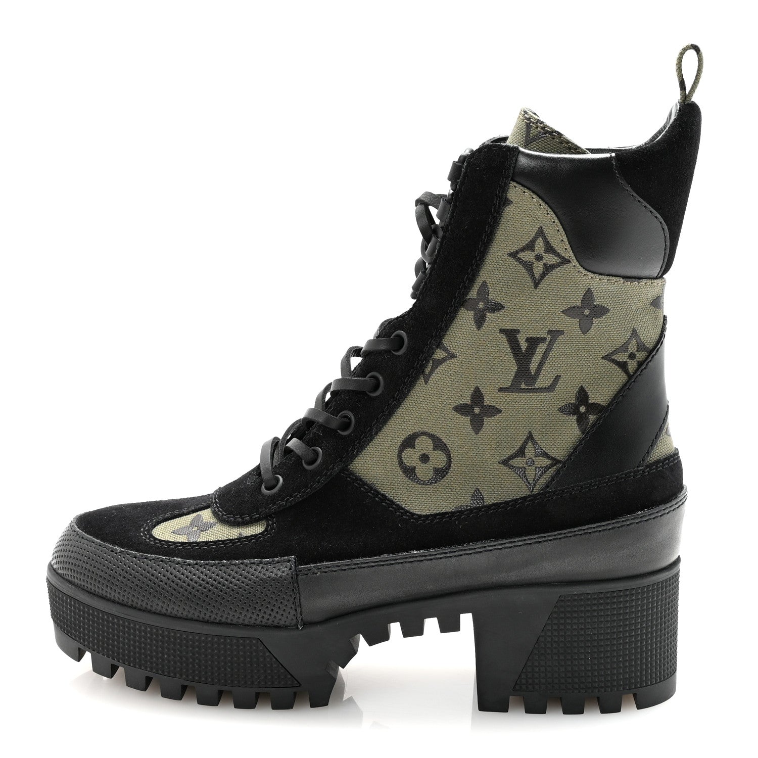 Suede Monogram Laureate Platform Desert Boots 37 Kaki Black