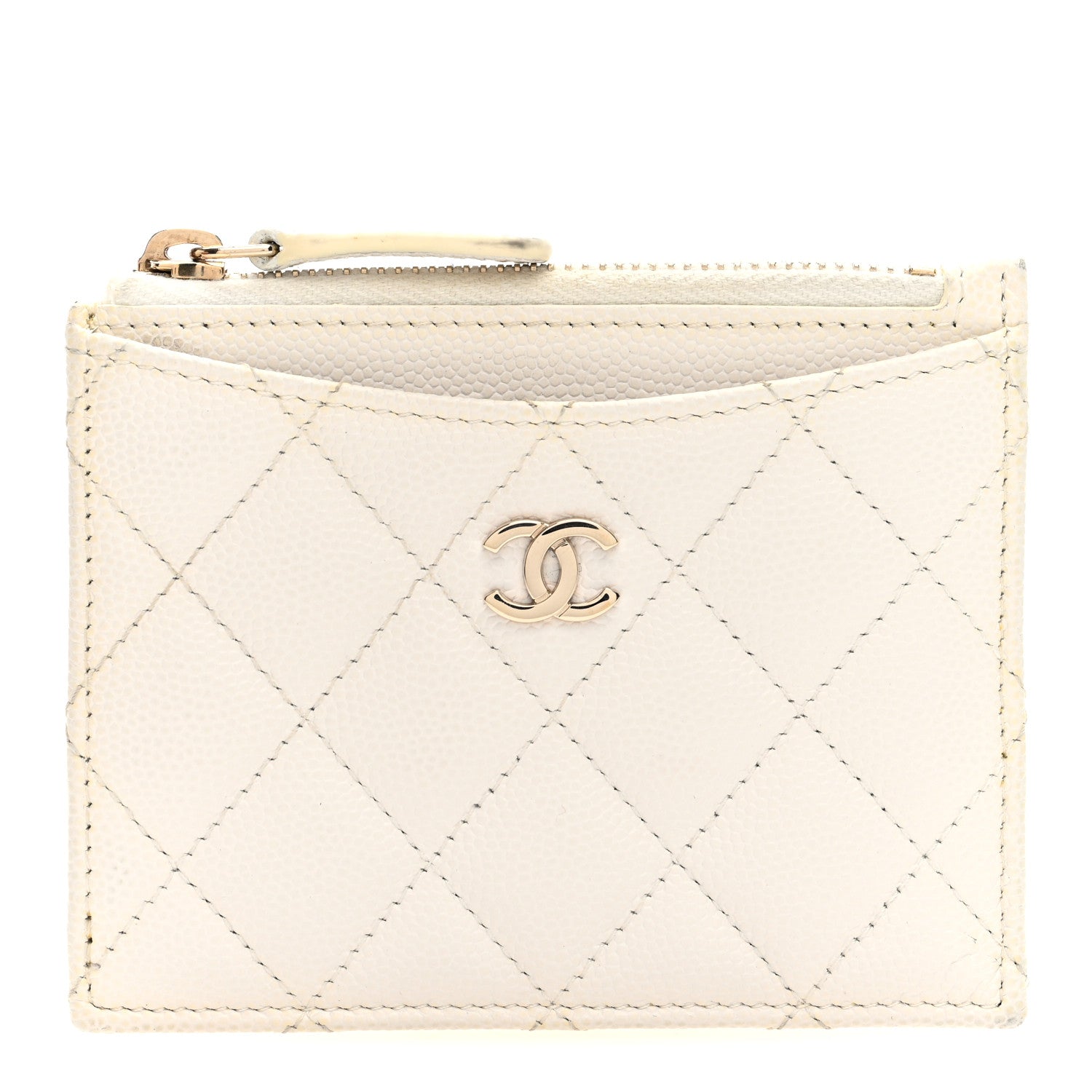 Caviar Quilted CC Zip Card Holder White